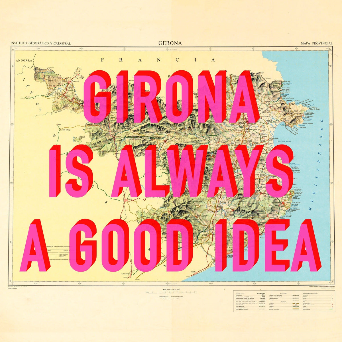 Girona Retro Pop Art Map Print (Square)