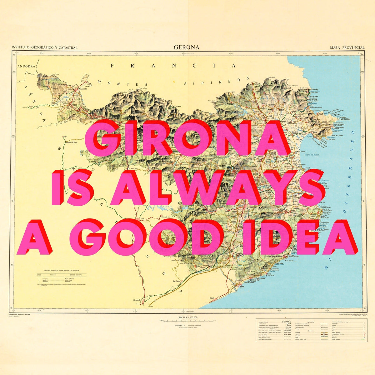 Girona Retro Pop Art Map Print (Square)