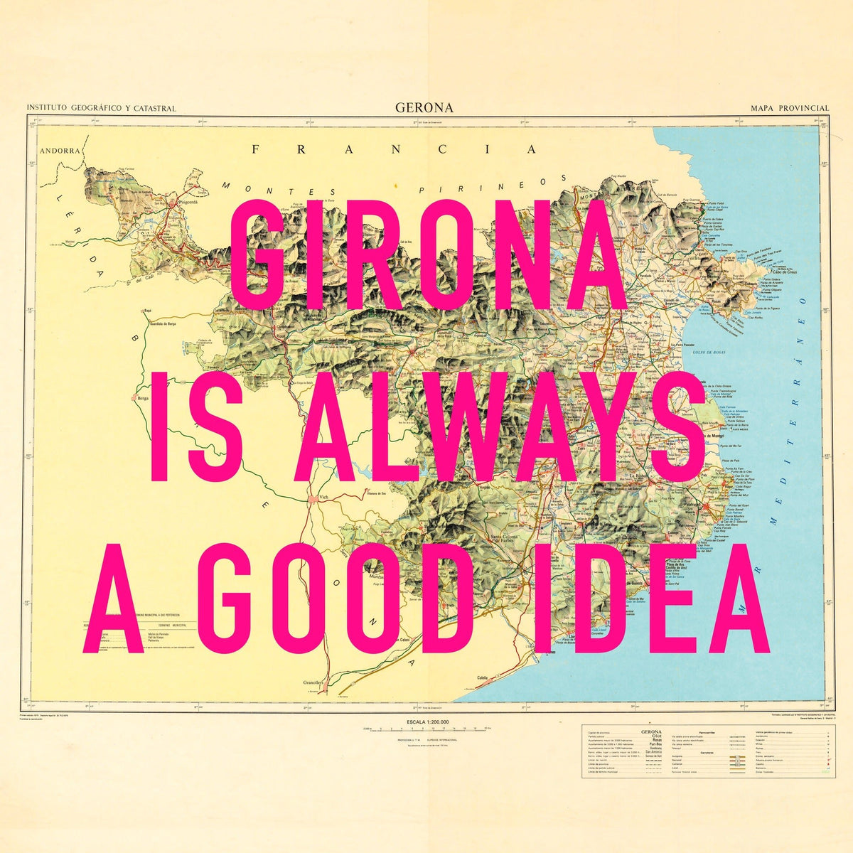 Girona Retro Pop Art Map Print (Square)