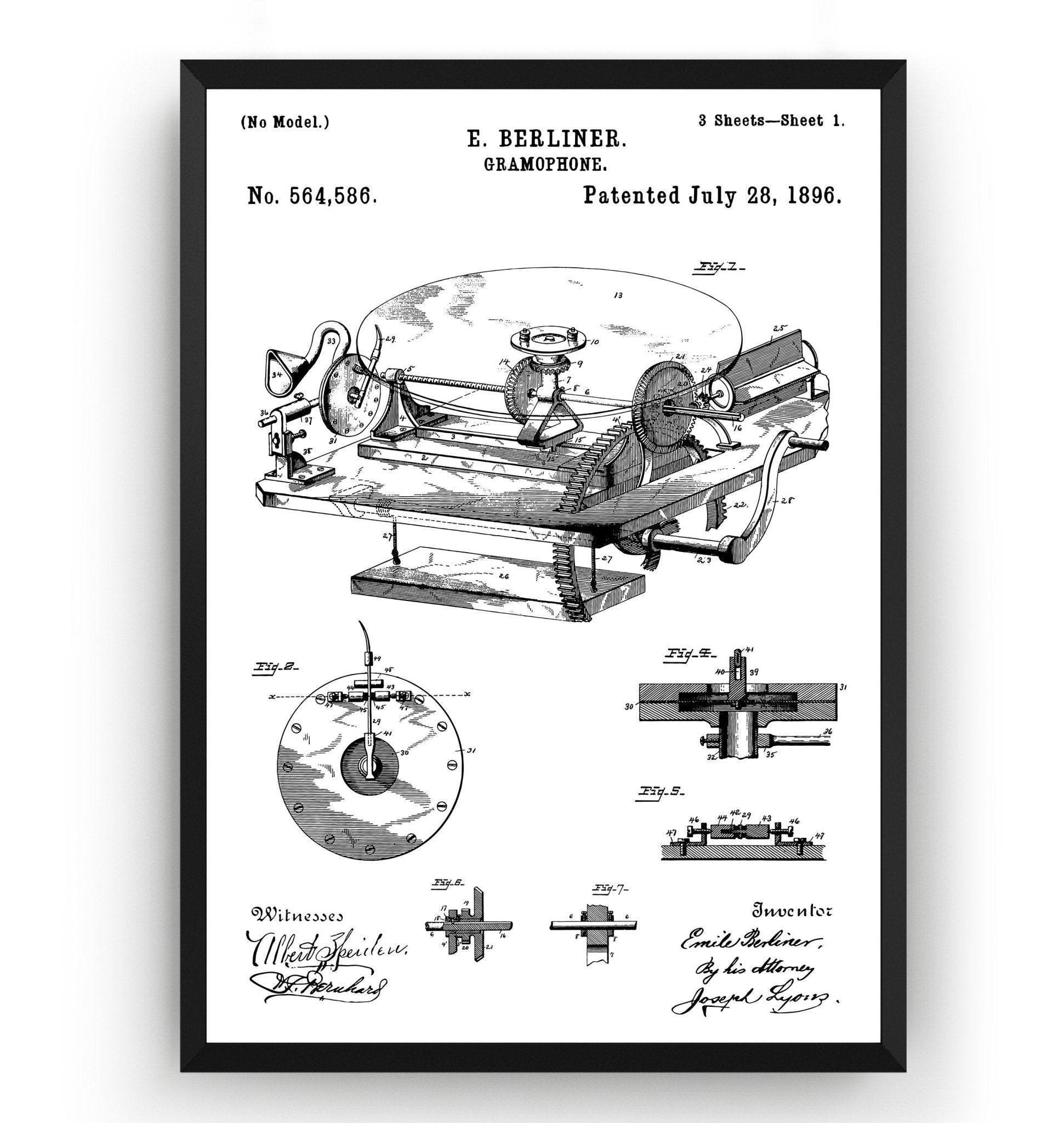 Gramophone 1896 Patent Print - Magic Posters