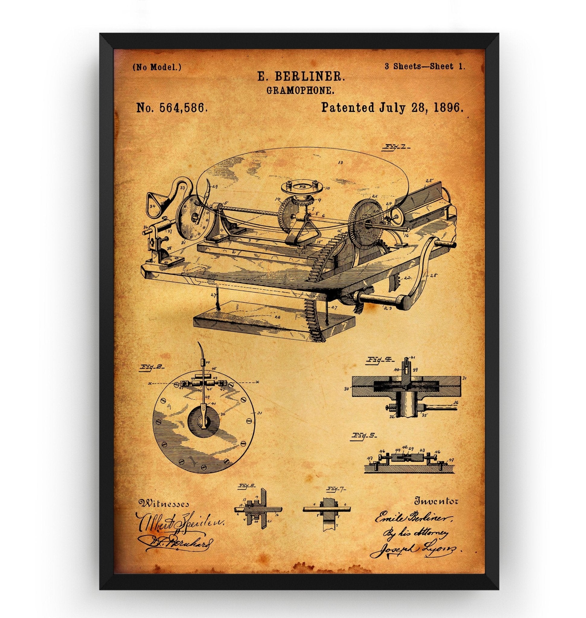 Gramophone 1896 Patent Print - Magic Posters