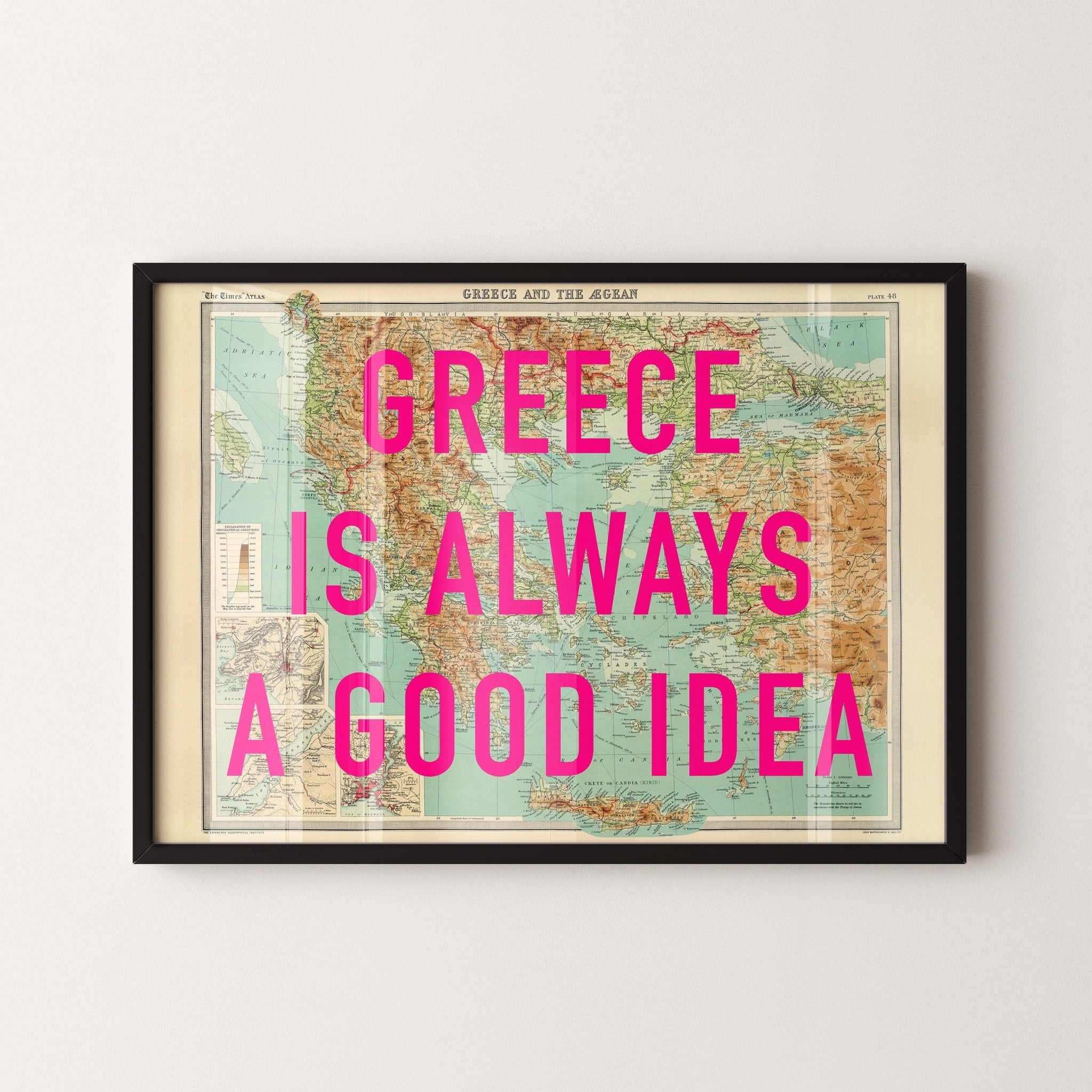 Greece Retro Pop Art Map Print - Magic Posters