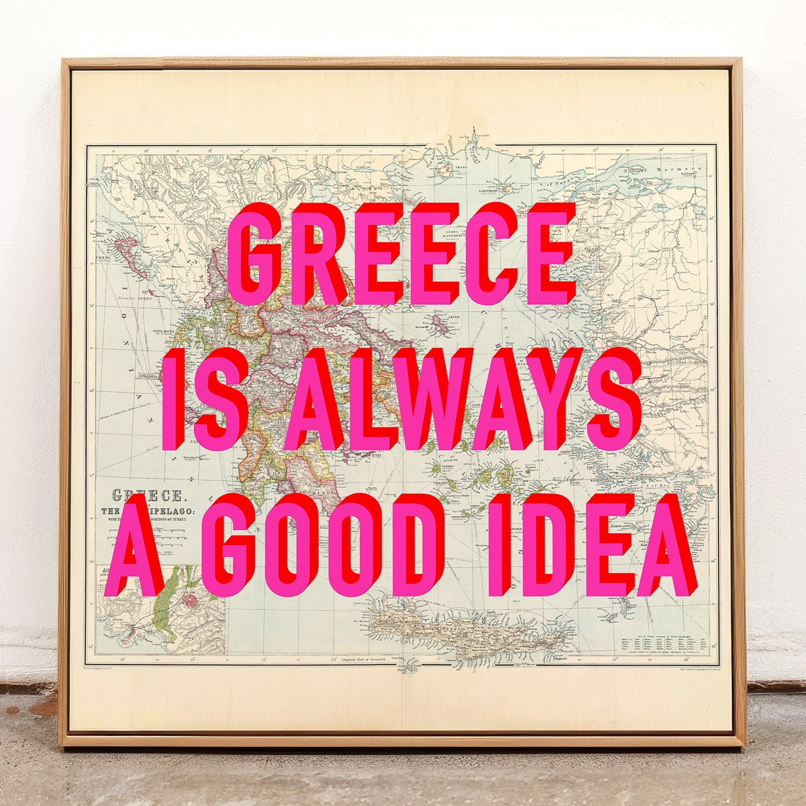 Greece Retro Pop Art Map Print (square) - Magic Posters