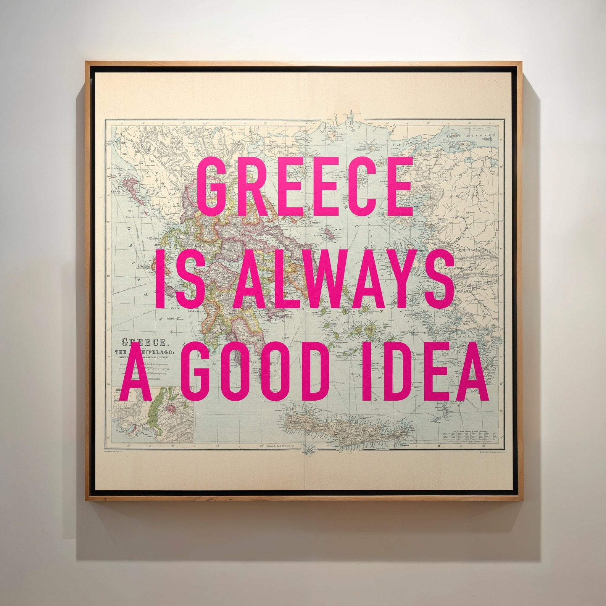 Greece Retro Pop Art Map Print (square) - Magic Posters
