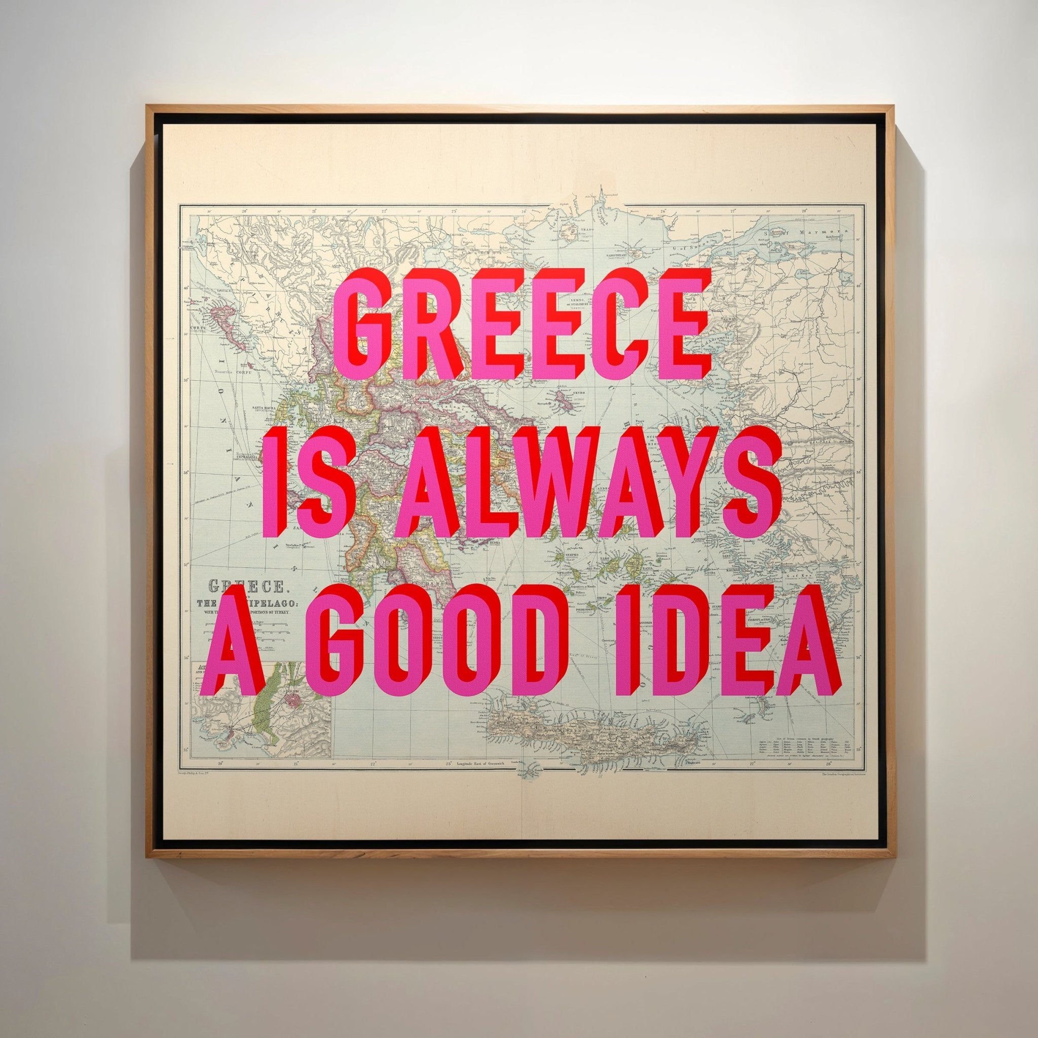 Greece Retro Pop Art Map Print (square) - Magic Posters