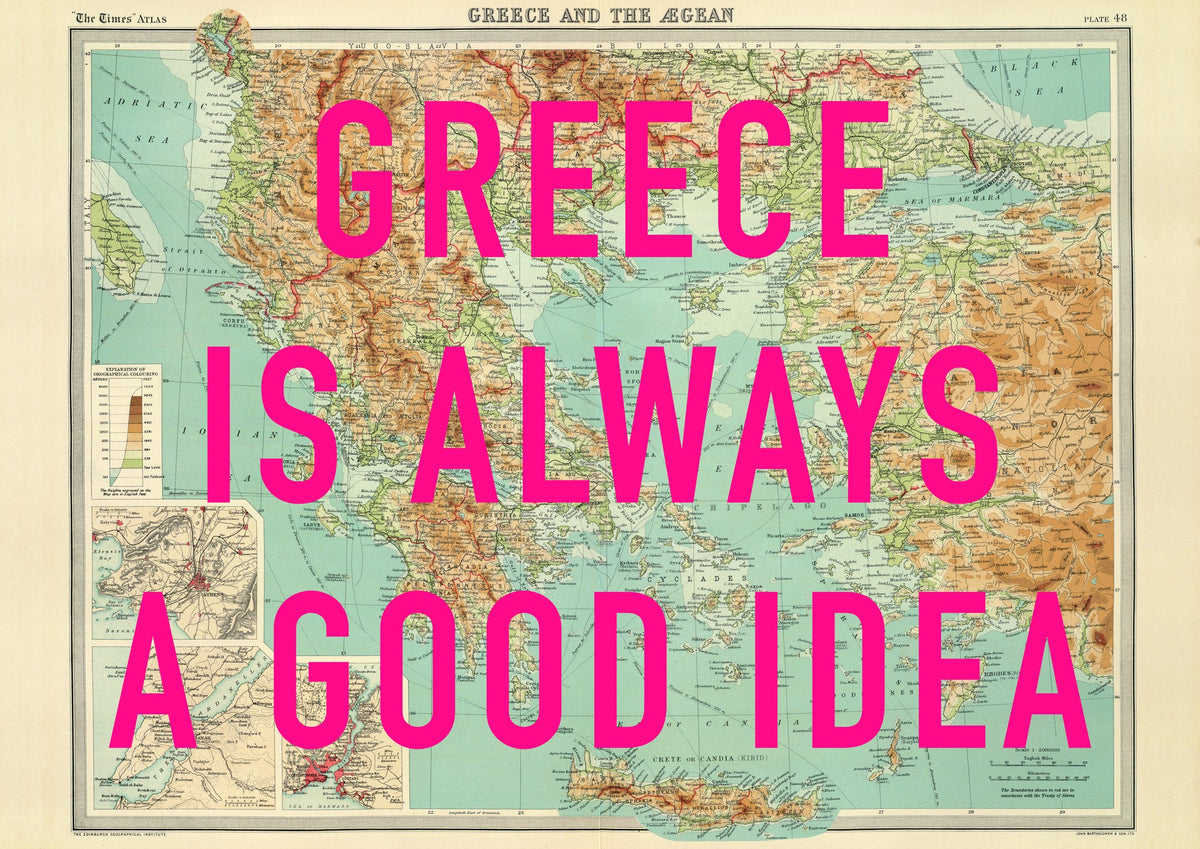 Greece Retro Pop Art Map Print