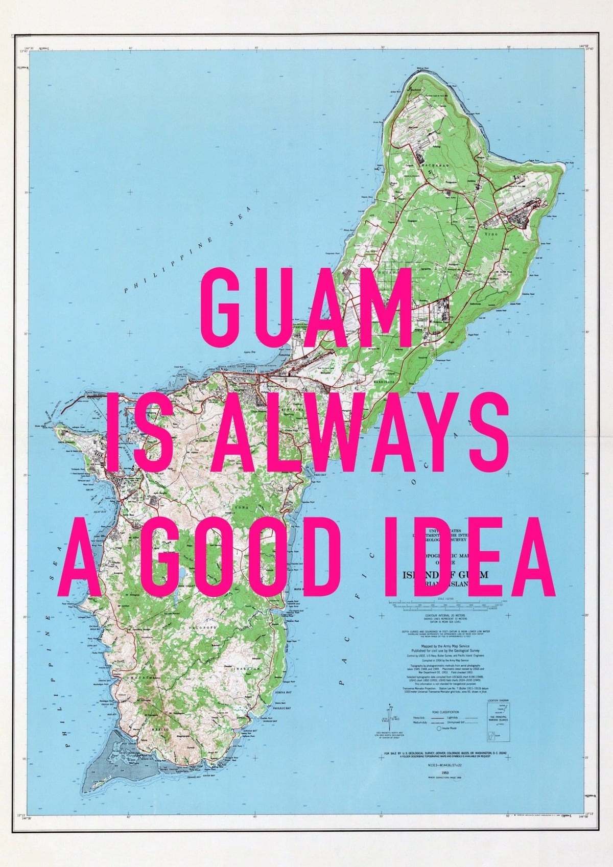 Guam Retro Pop Art Map Print (portrait)