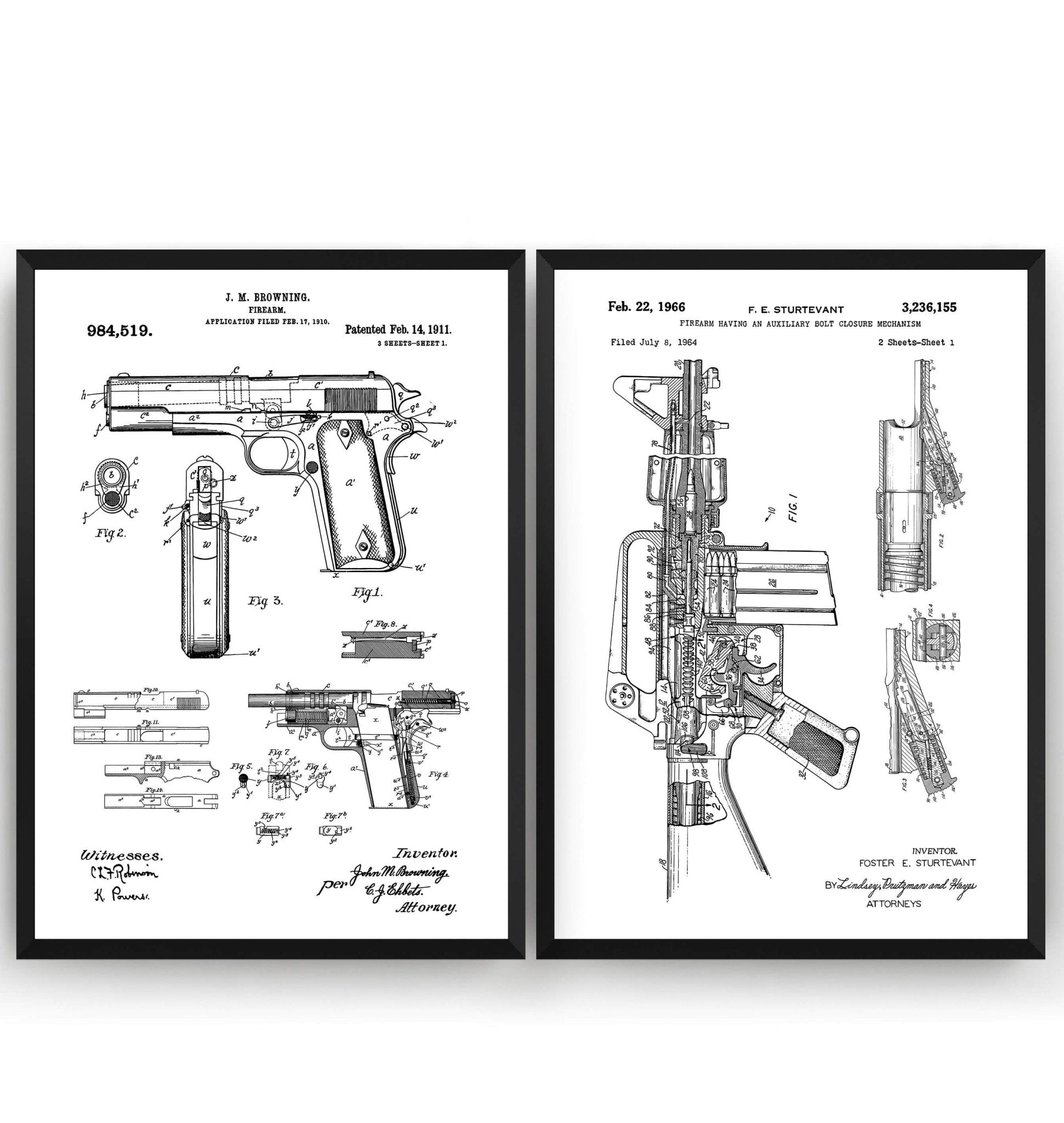 Gun Set Of 2 Patent Prints - Magic Posters