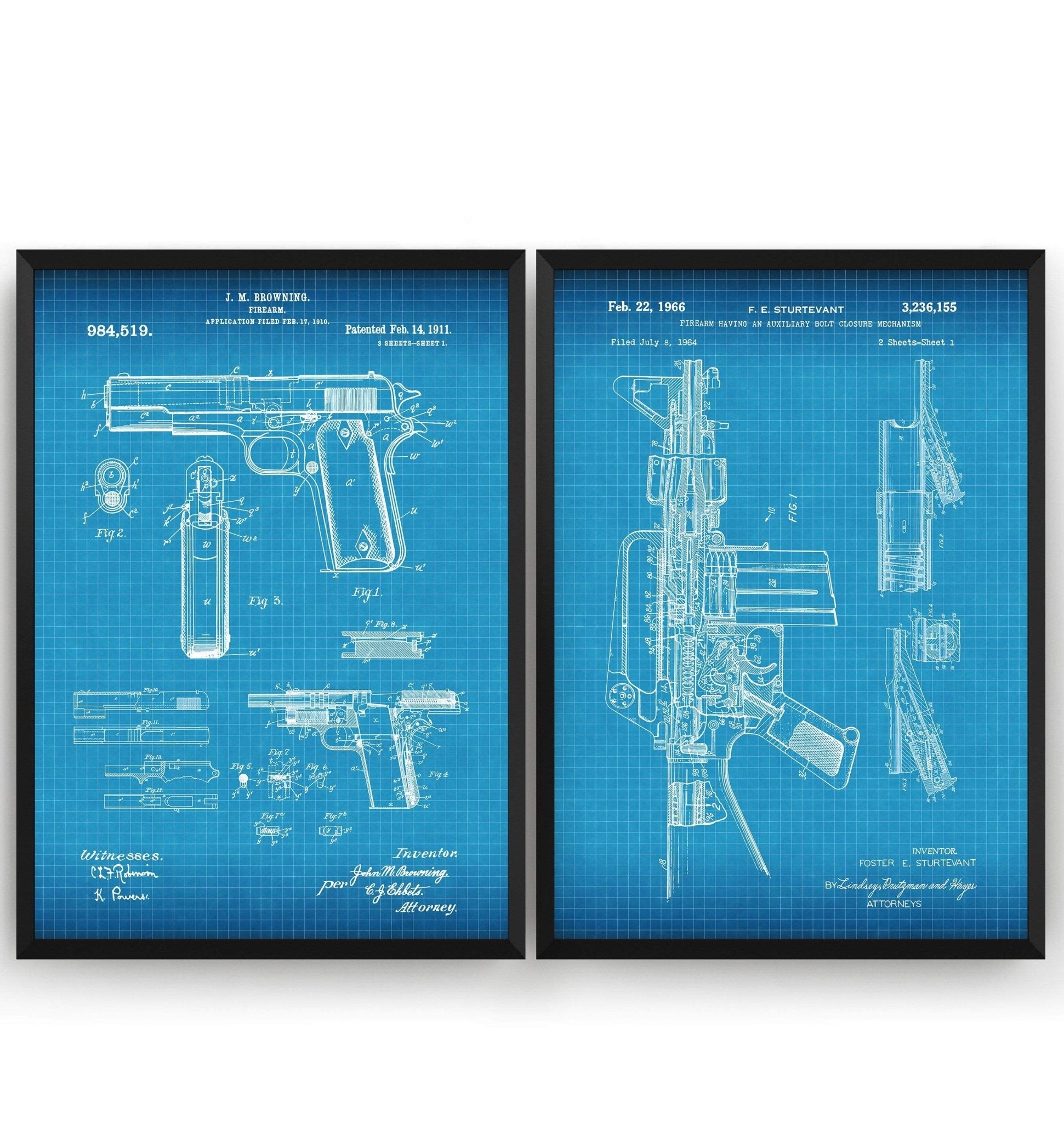 Gun Set Of 2 Patent Prints - Magic Posters