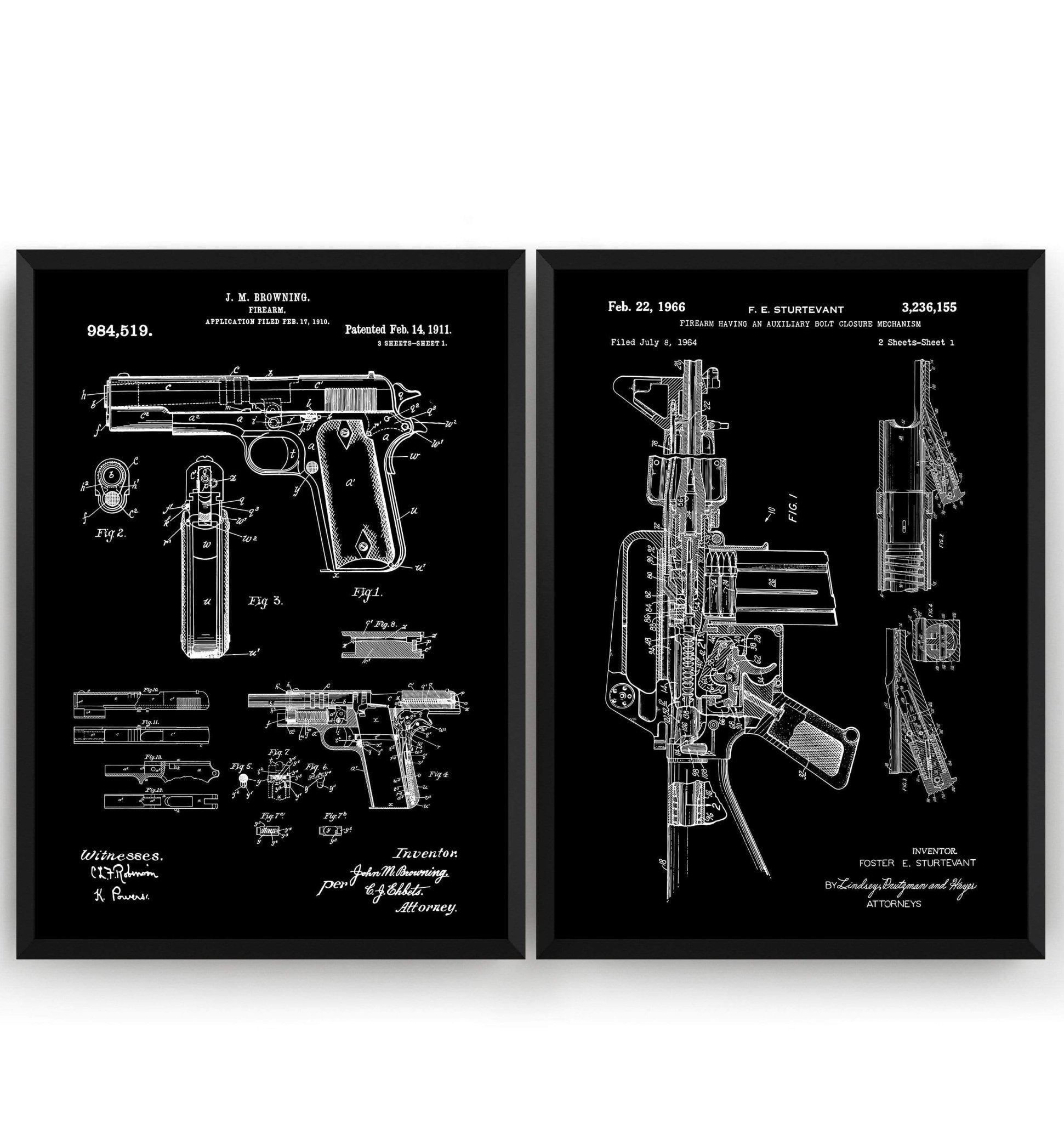 Gun Set Of 2 Patent Prints - Magic Posters