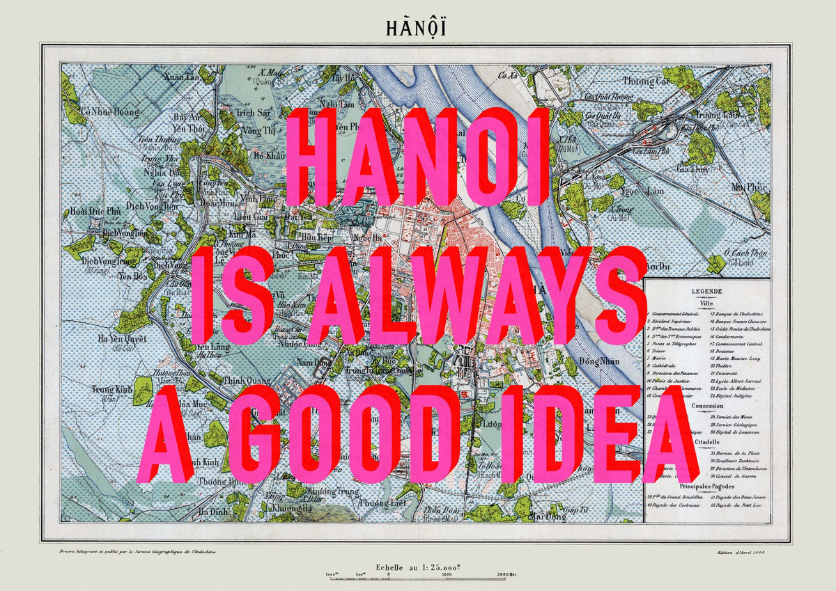 Hanoi Retro Pop Art Map Print (landscape) - Magic Posters