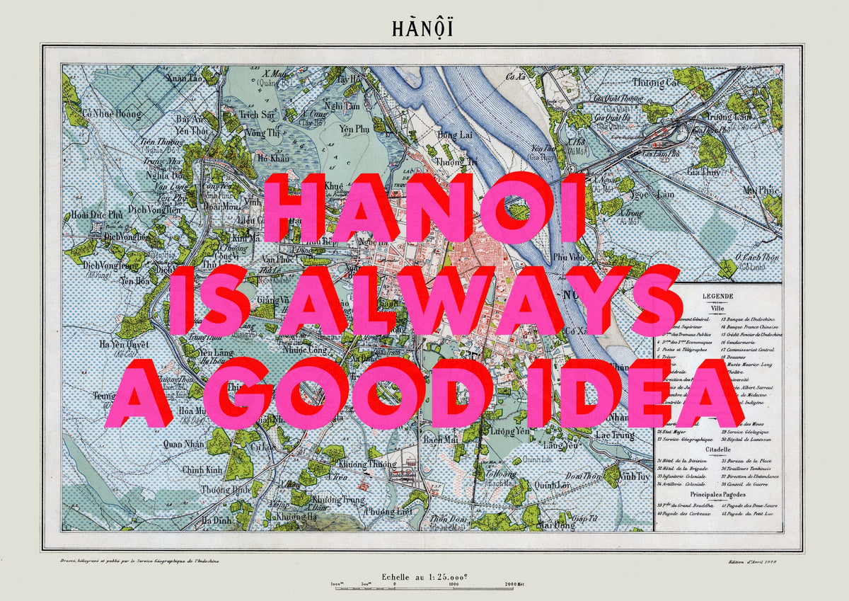 Hanoi Retro Pop Art Map Print (landscape) - Magic Posters