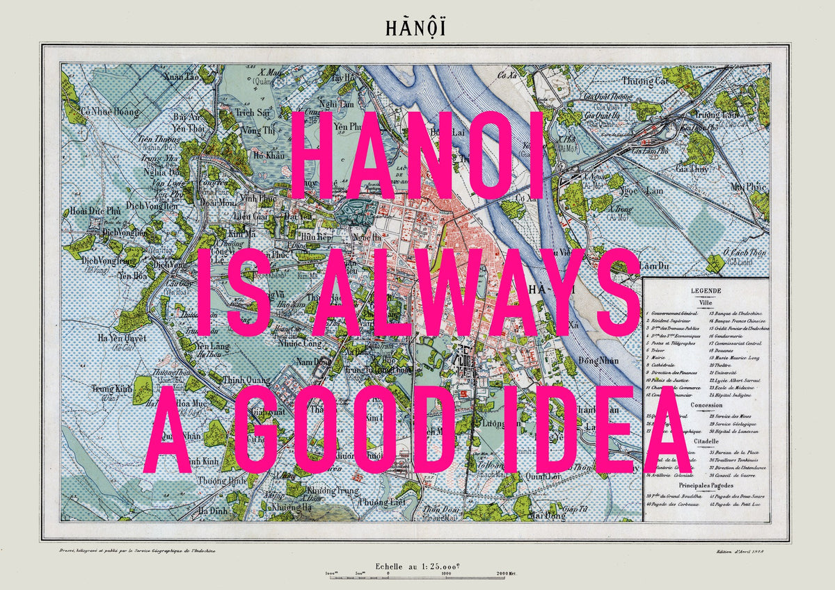Hanoi Retro Pop Art Map Print (landscape) - Magic Posters