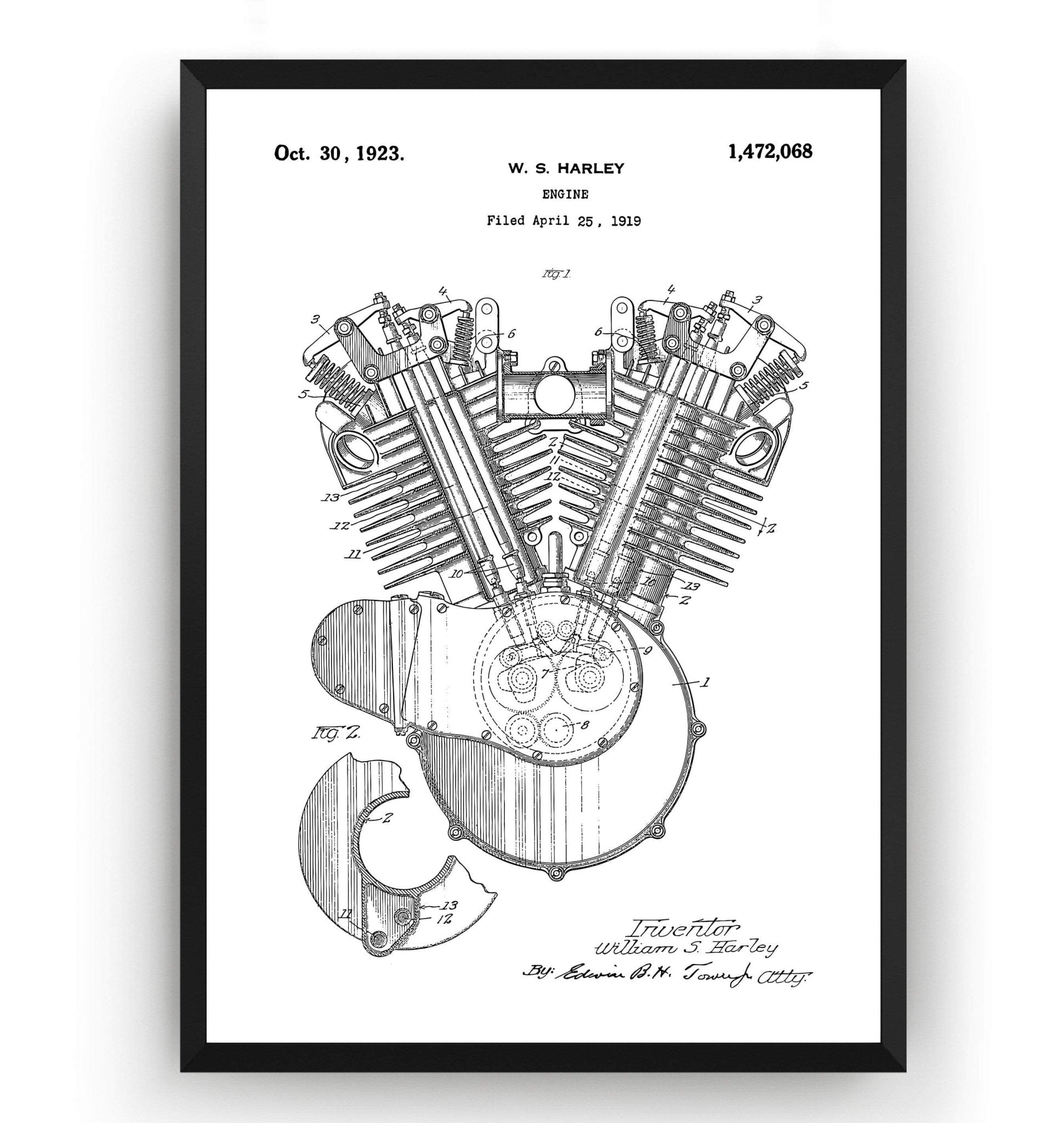 Harley Davidson Engine Patent Print - Magic Posters