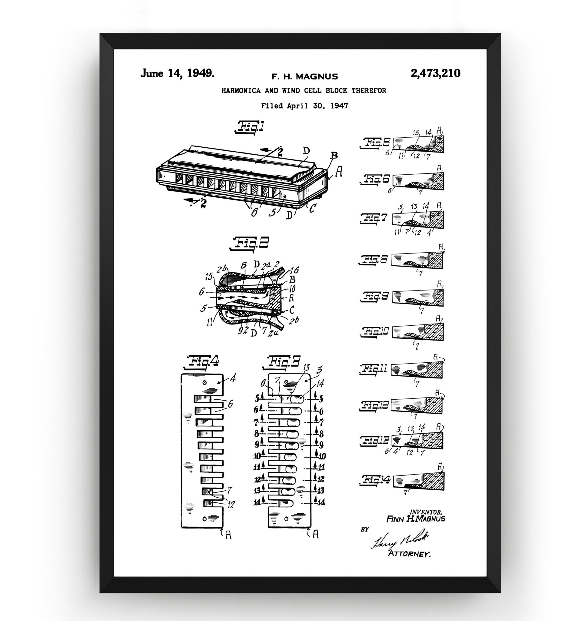 Harmonica 1949 Patent Print - Magic Posters