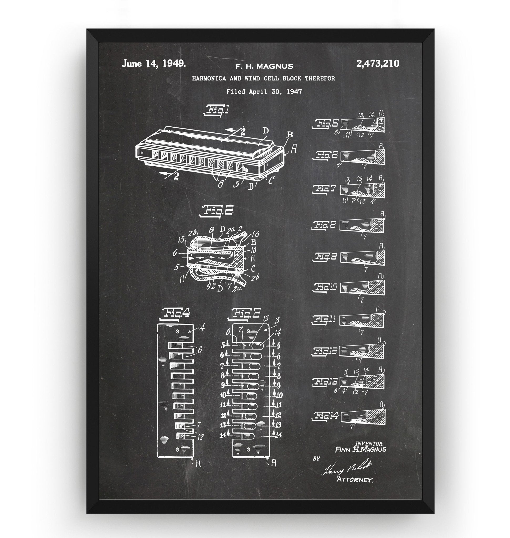 Harmonica 1949 Patent Print - Magic Posters