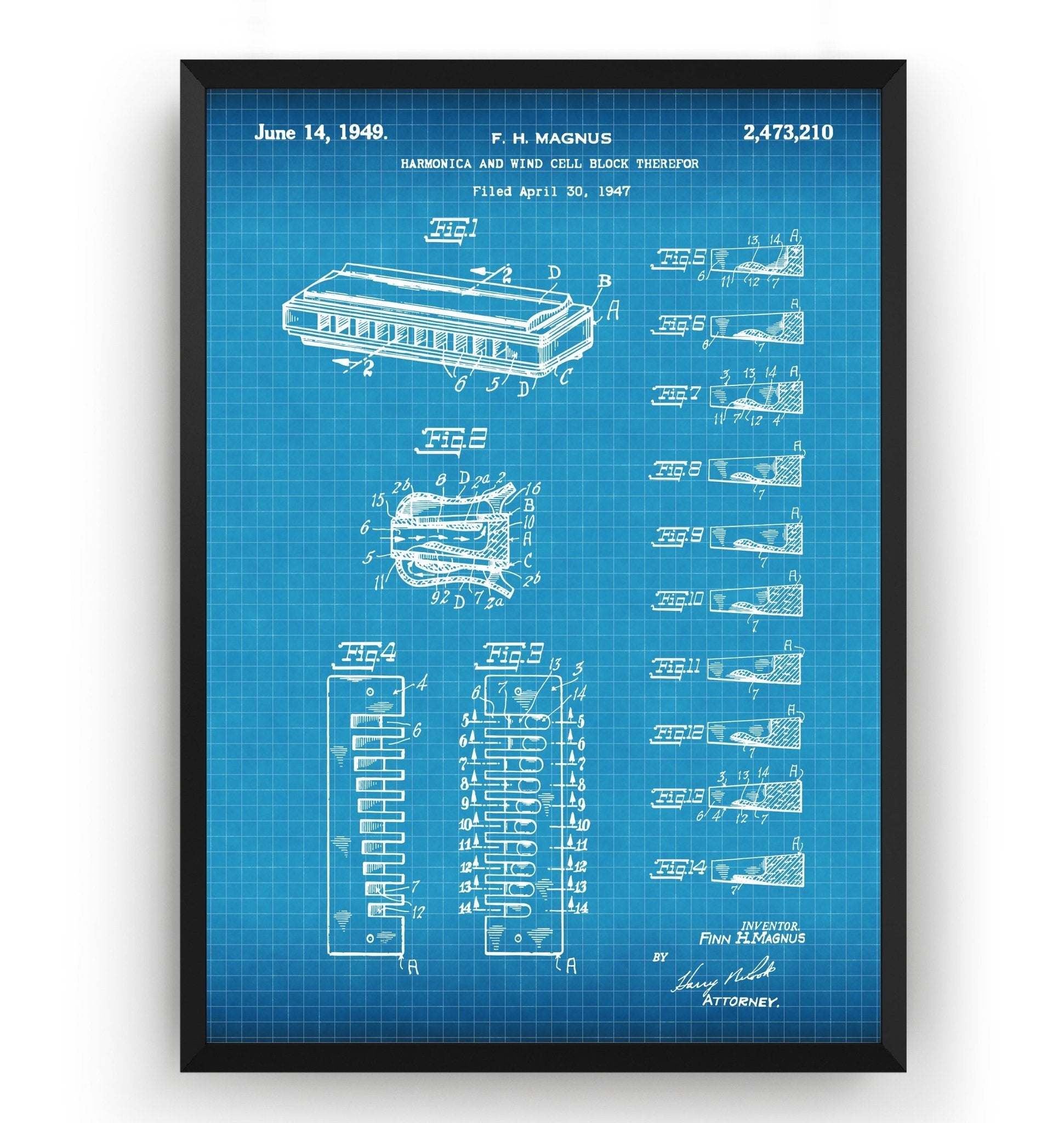 Harmonica 1949 Patent Print - Magic Posters