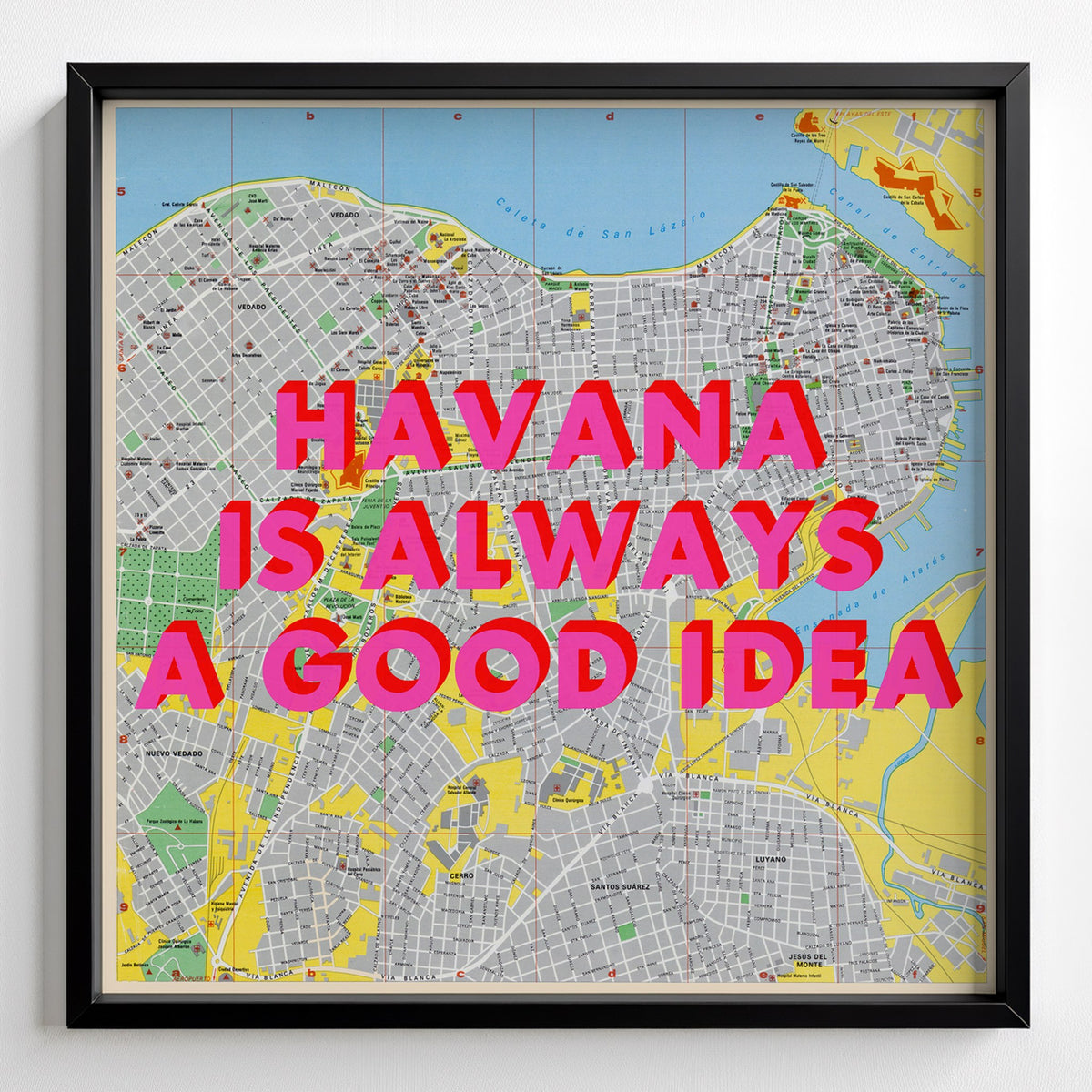 Havana Retro Pop Art Map Print (square) - black frame mockup - Magic Posters