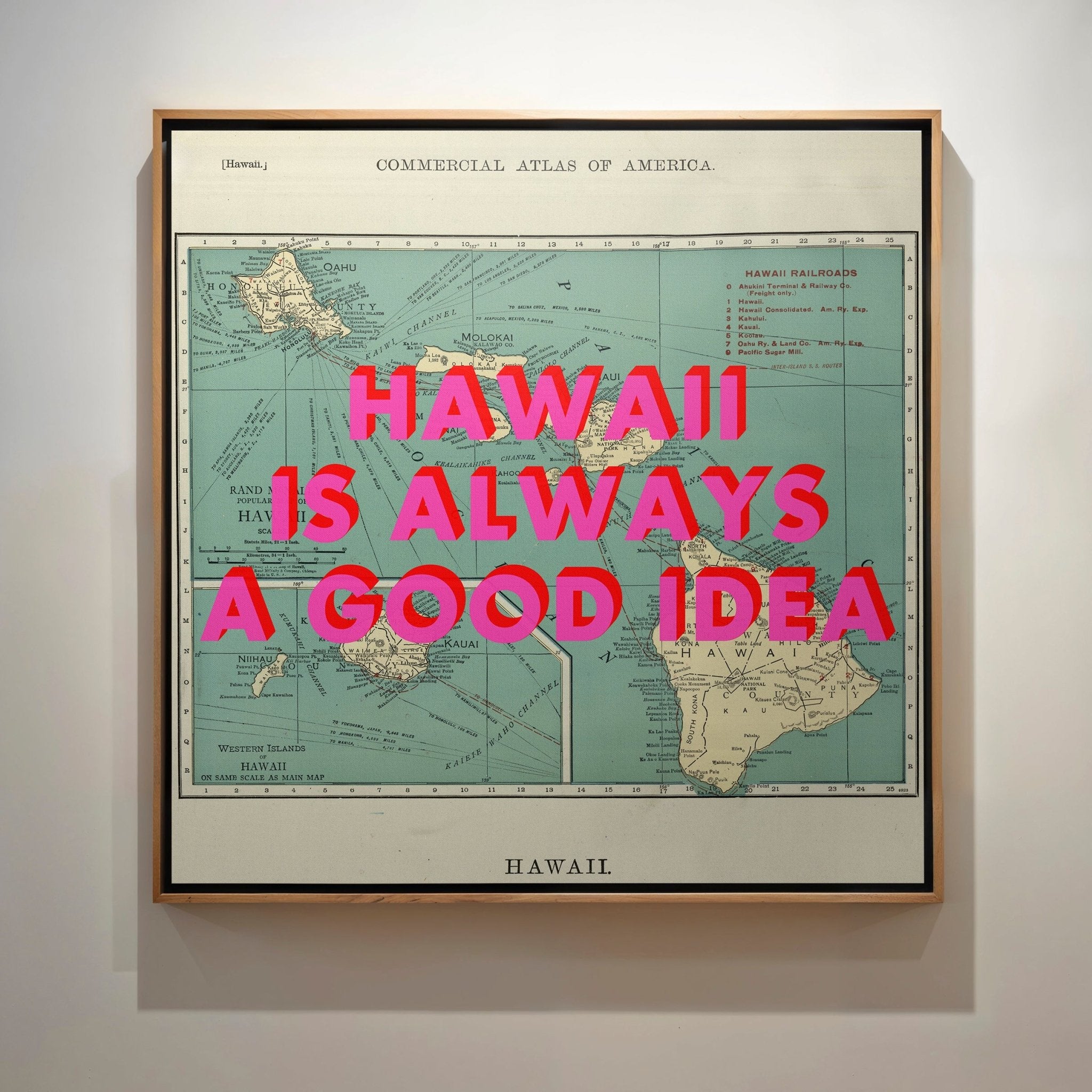 Hawaii Retro Pop Art Map Print (Square) - Magic Posters