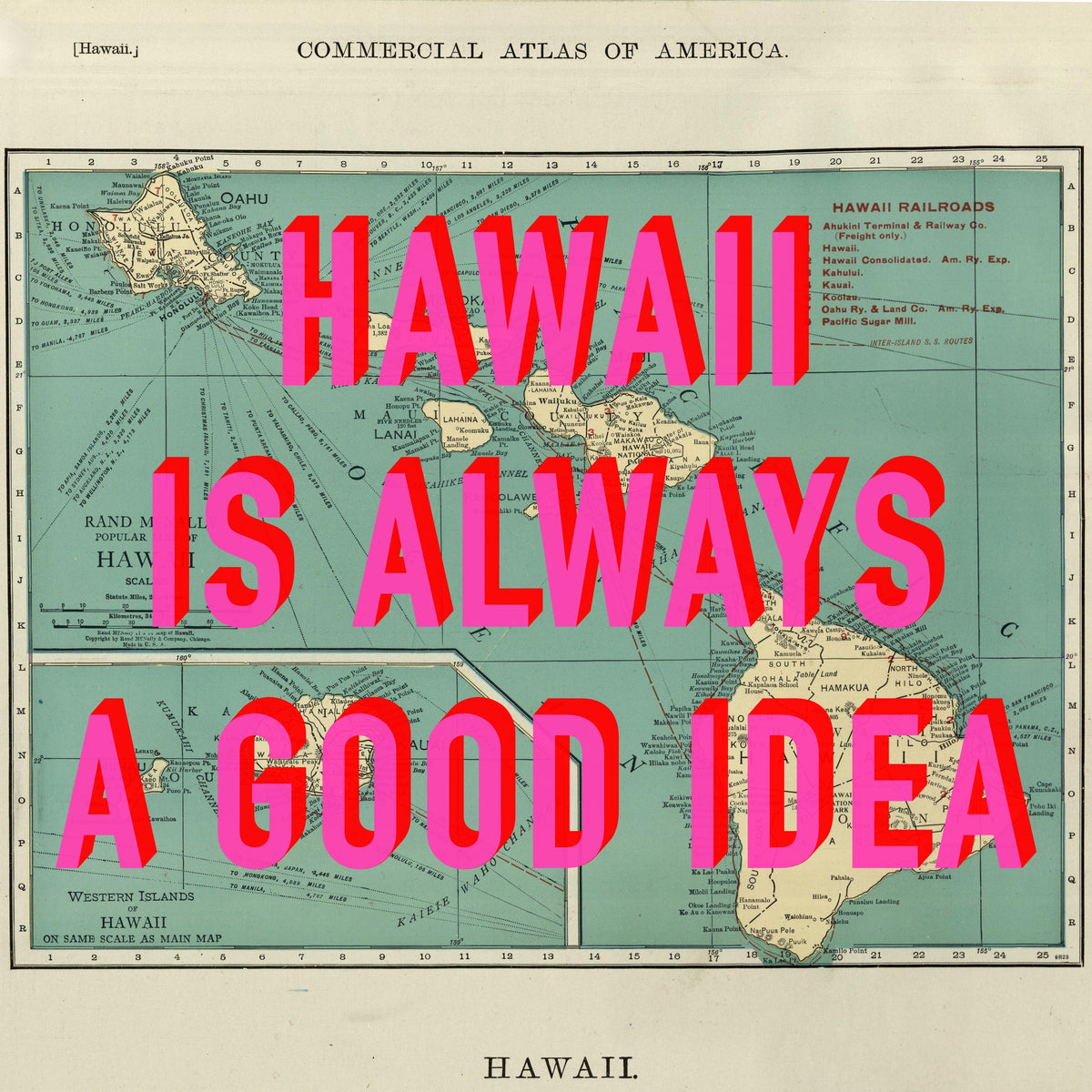 Hawaii Retro Pop Art Map Print (Square)