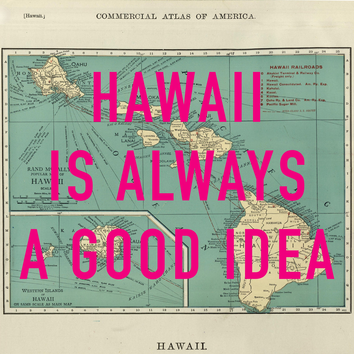 Hawaii Retro Pop Art Map Print (Square)