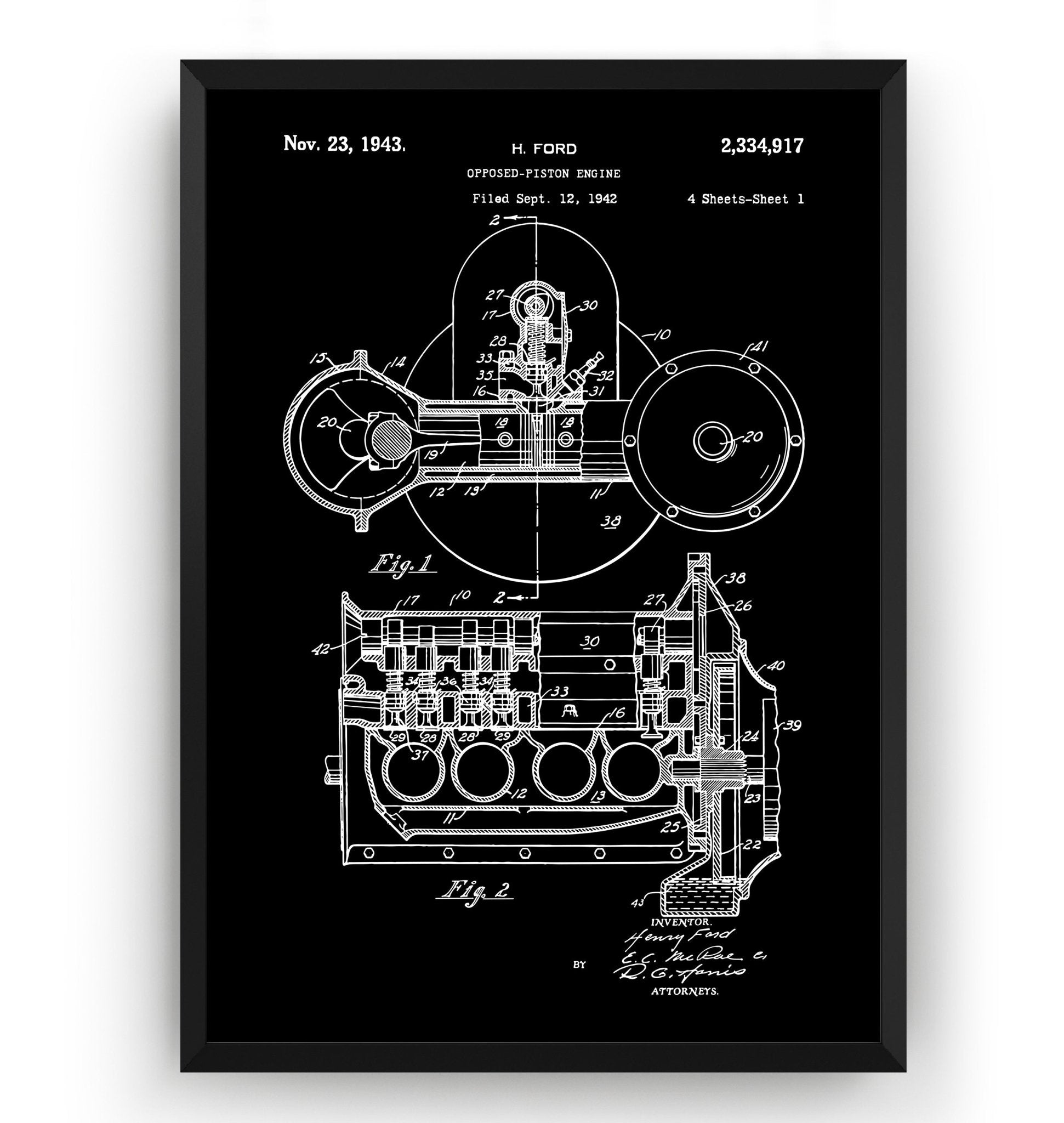 Henry Ford Engine 1943 Patent Print - Magic Posters