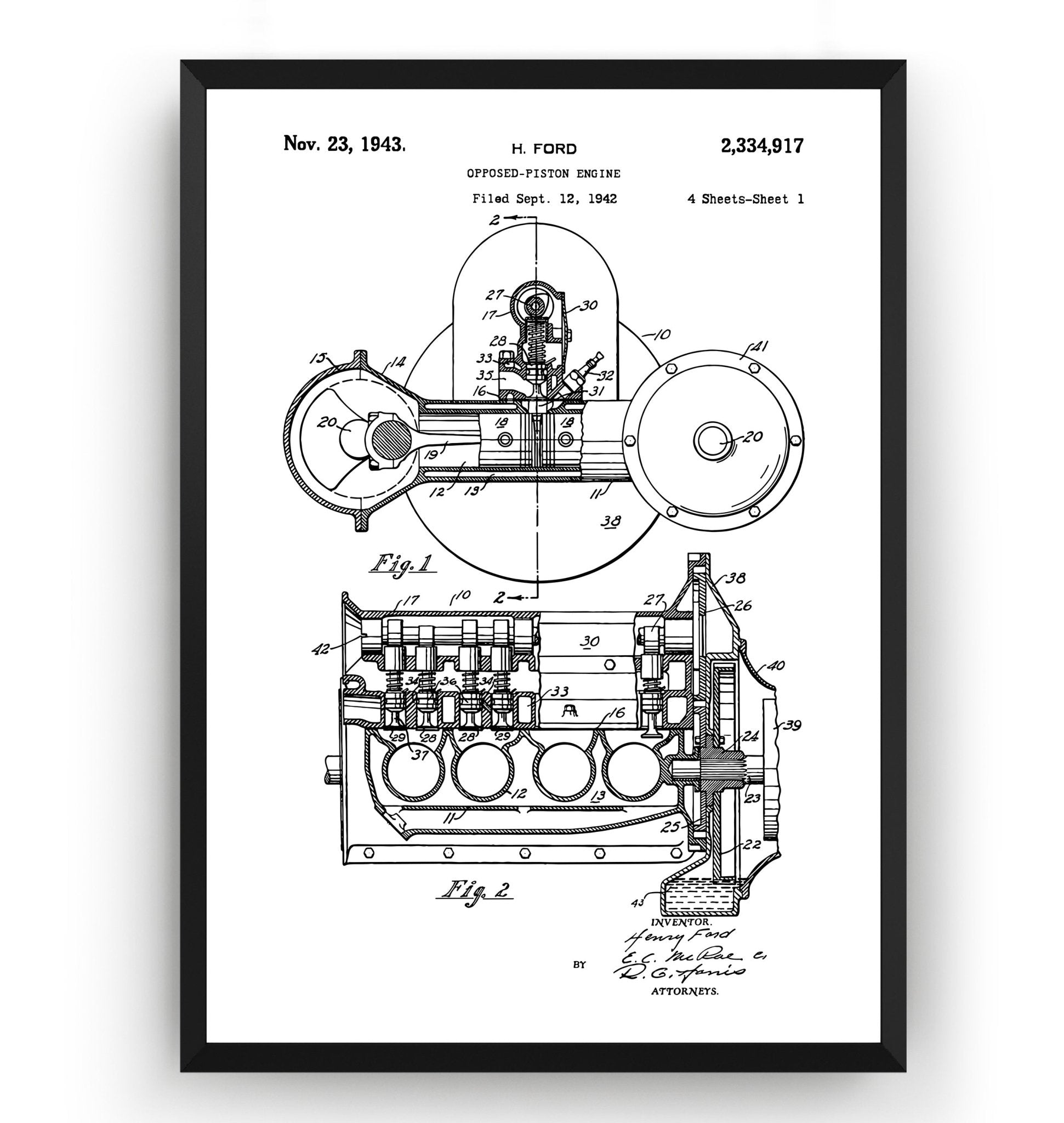 Henry Ford Engine 1943 Patent Print - Magic Posters