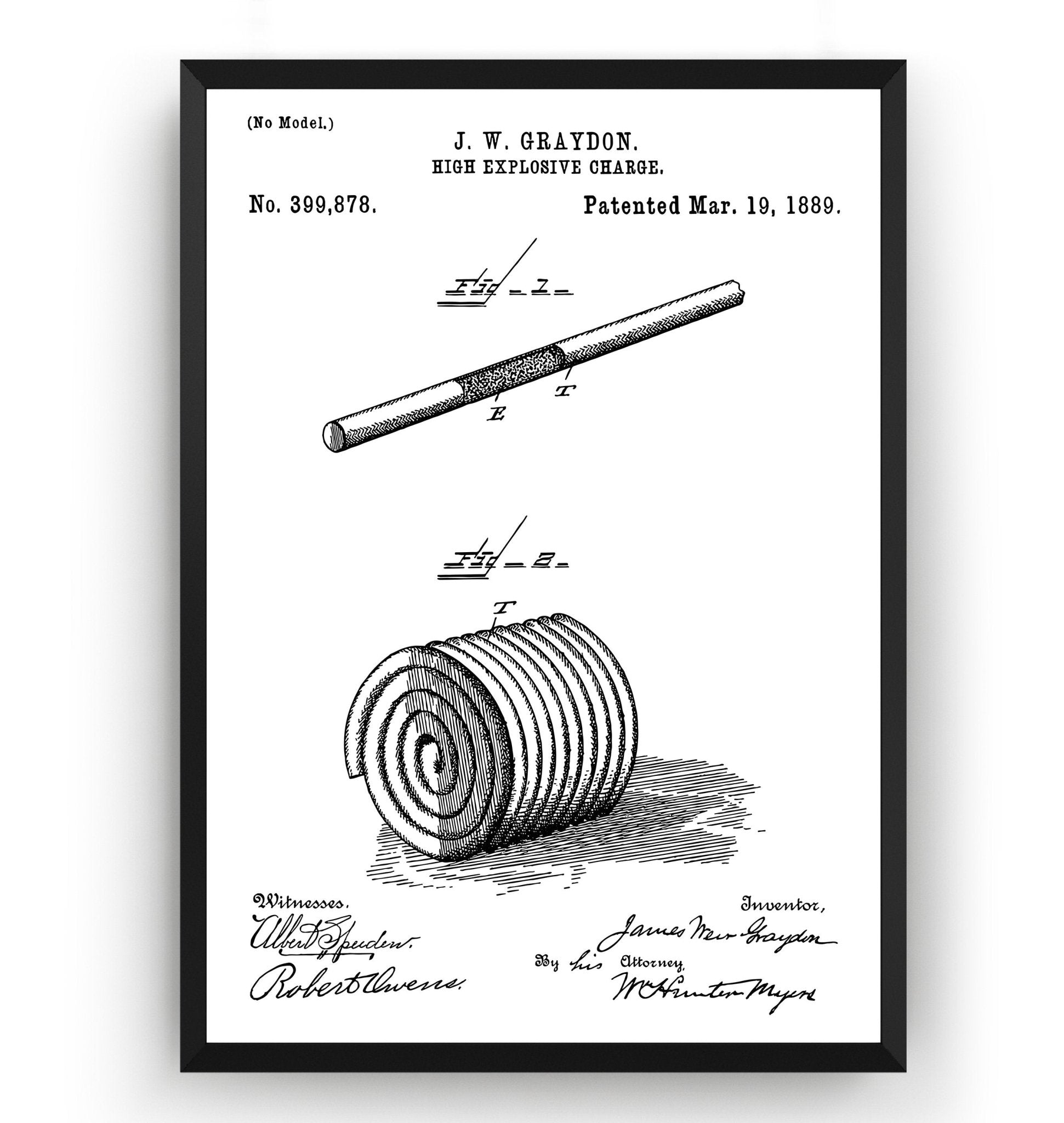 High Explosive Charge 1889 Patent Print - Magic Posters