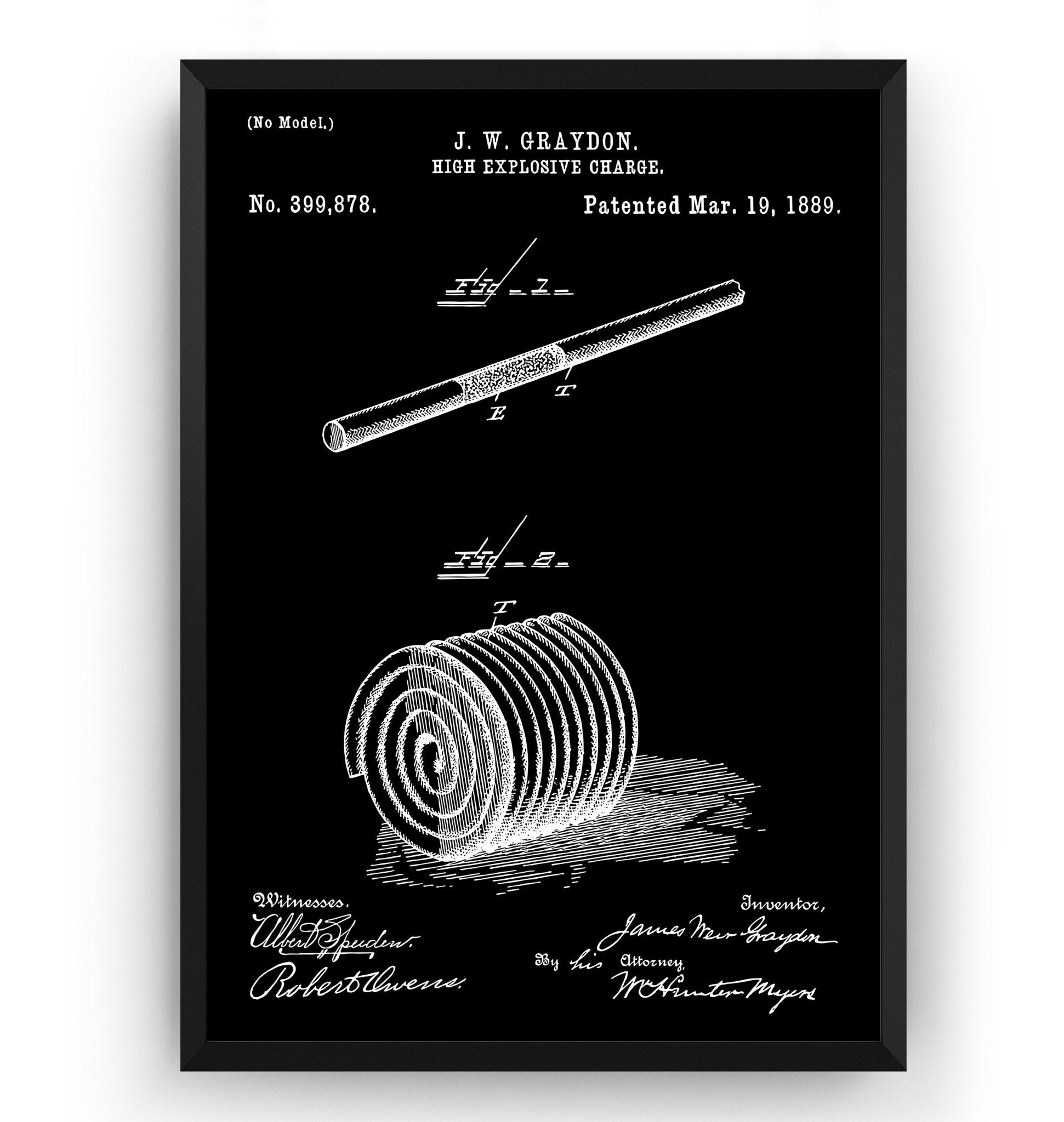 High Explosive Charge 1889 Patent Print - Magic Posters