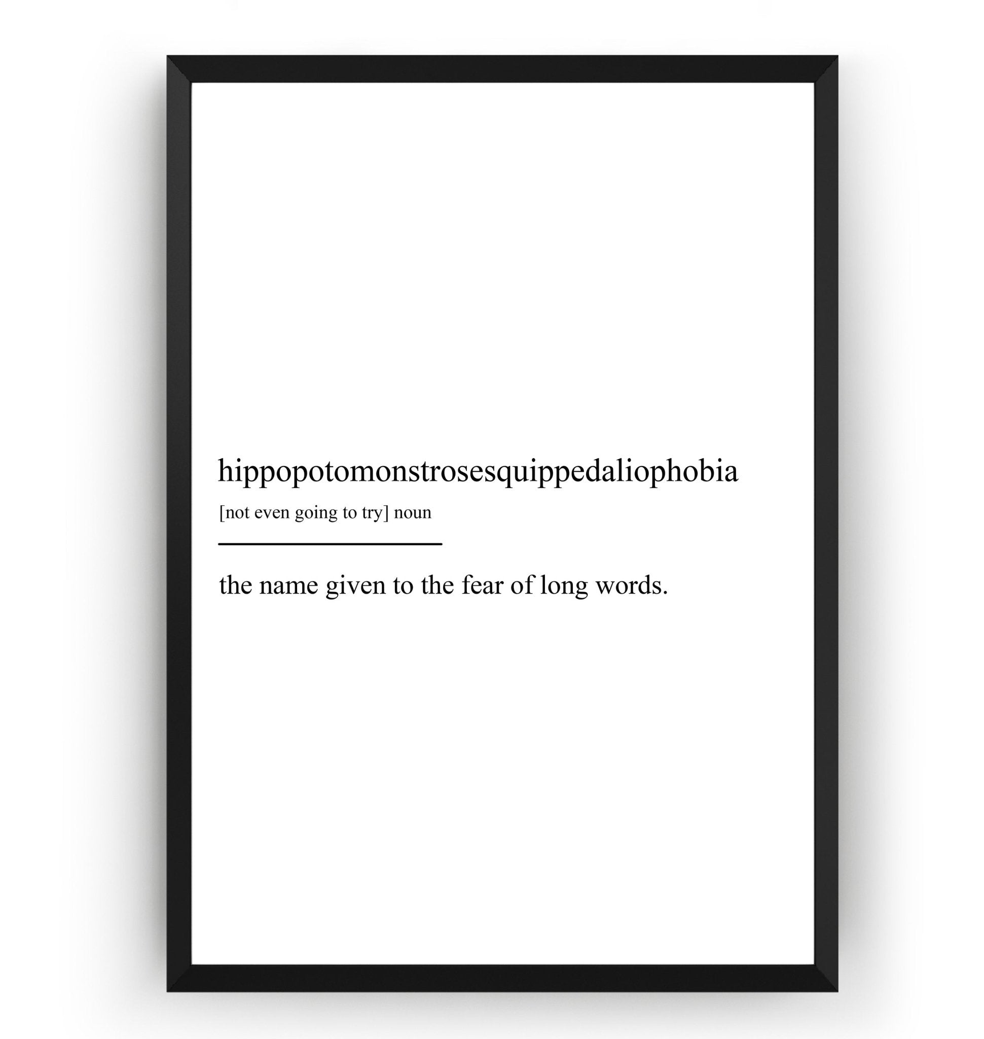 Hippopotomonstrosesquippedaliophobia Definition Print - Magic Posters