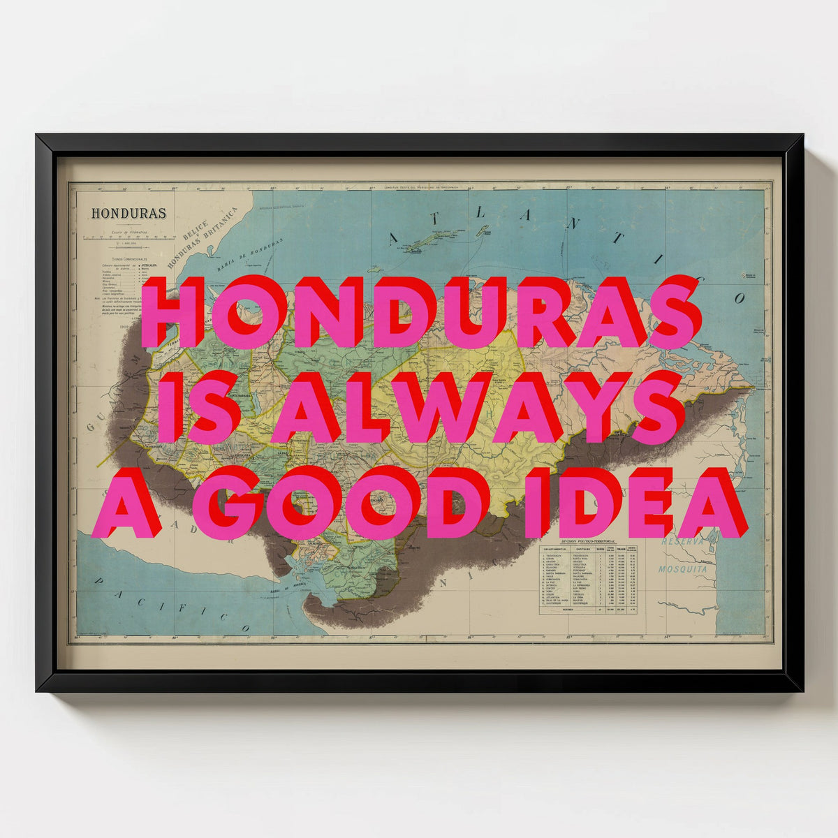 Honduras Retro Pop Art Map Print (landscape) - Magic Posters