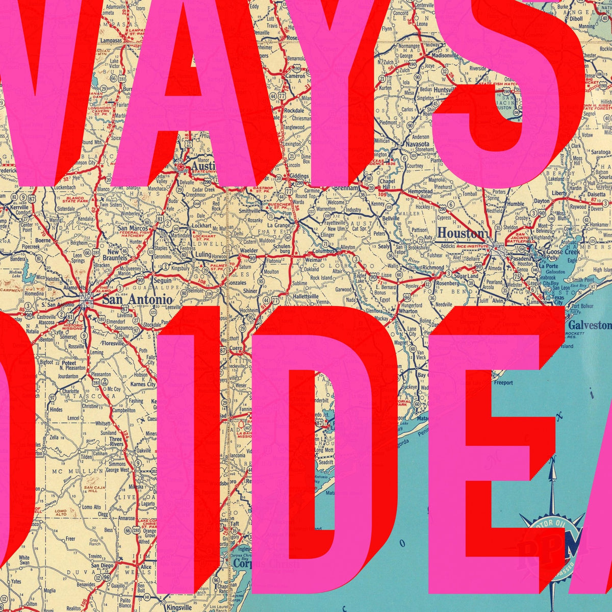 Texas Retro Pop Art Map Print