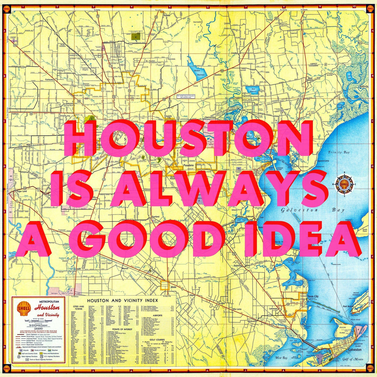 Houston Retro Pop Art Map Print