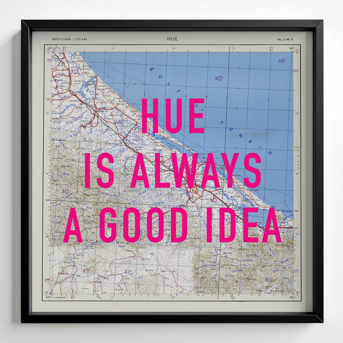 Hue Retro Pop Art Map Print (square) - black frame mockup - Magic Posters