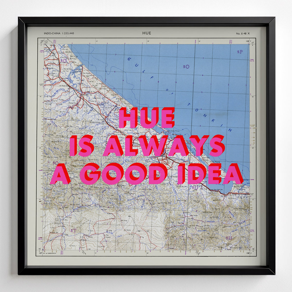 Hue Retro Pop Art Map Print (square) - black frame mockup - Magic Posters