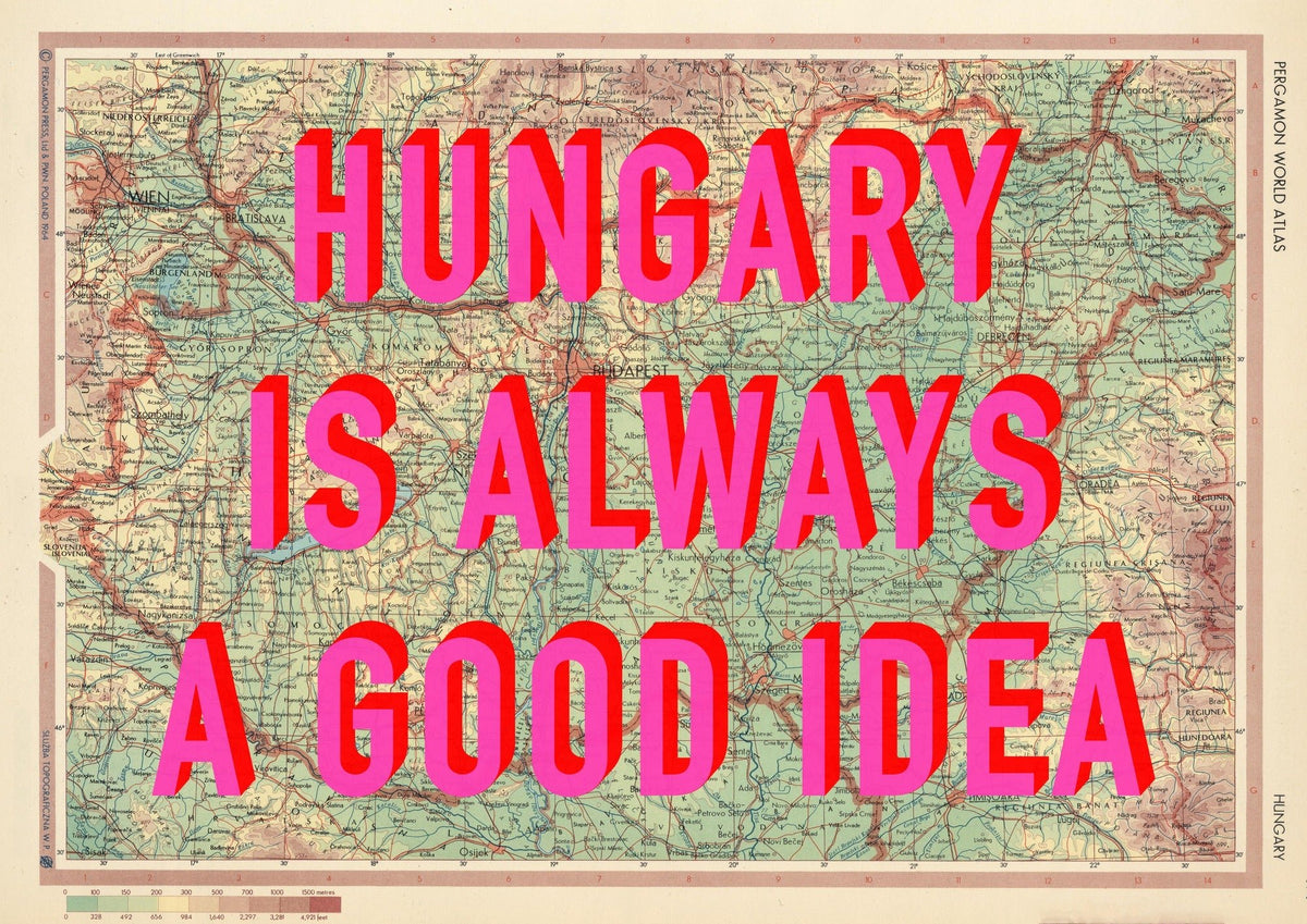 Hungary Retro Pop Art Map Print (landscape)
