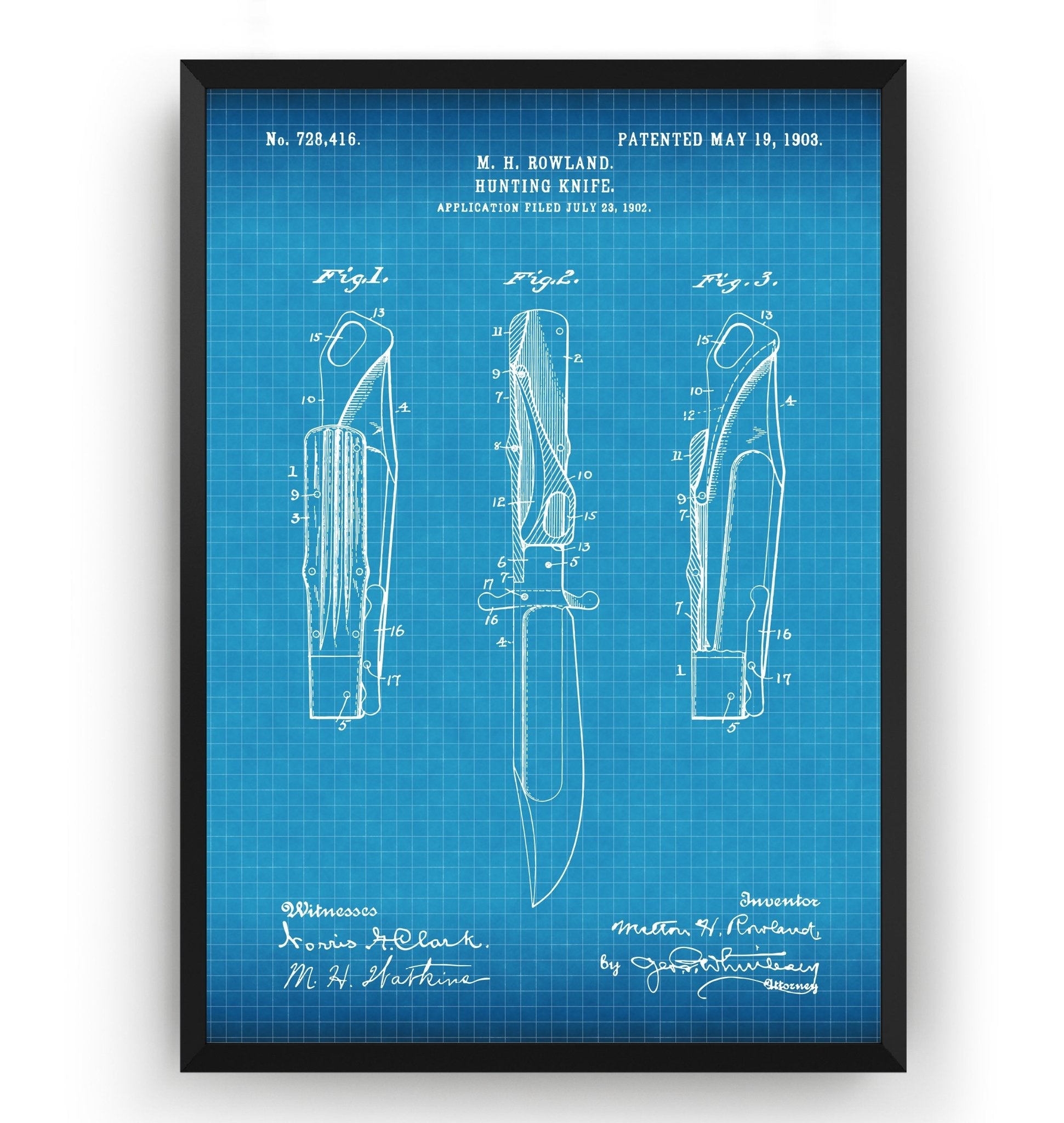 Hunting Knife 1903 Patent Print - Magic Posters