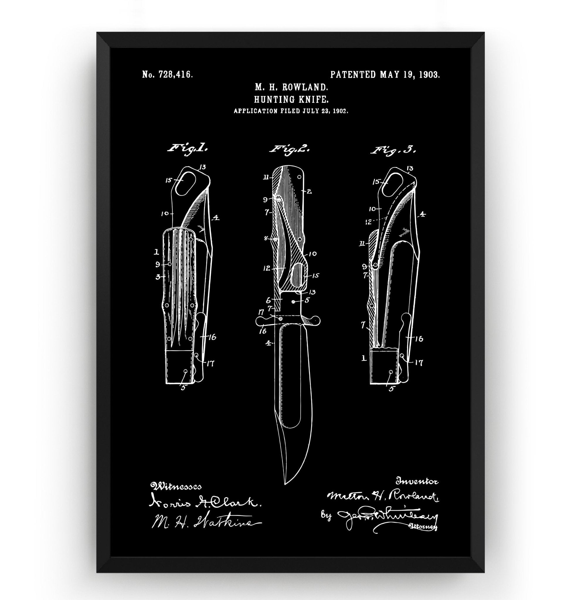 Hunting Knife 1903 Patent Print - Magic Posters