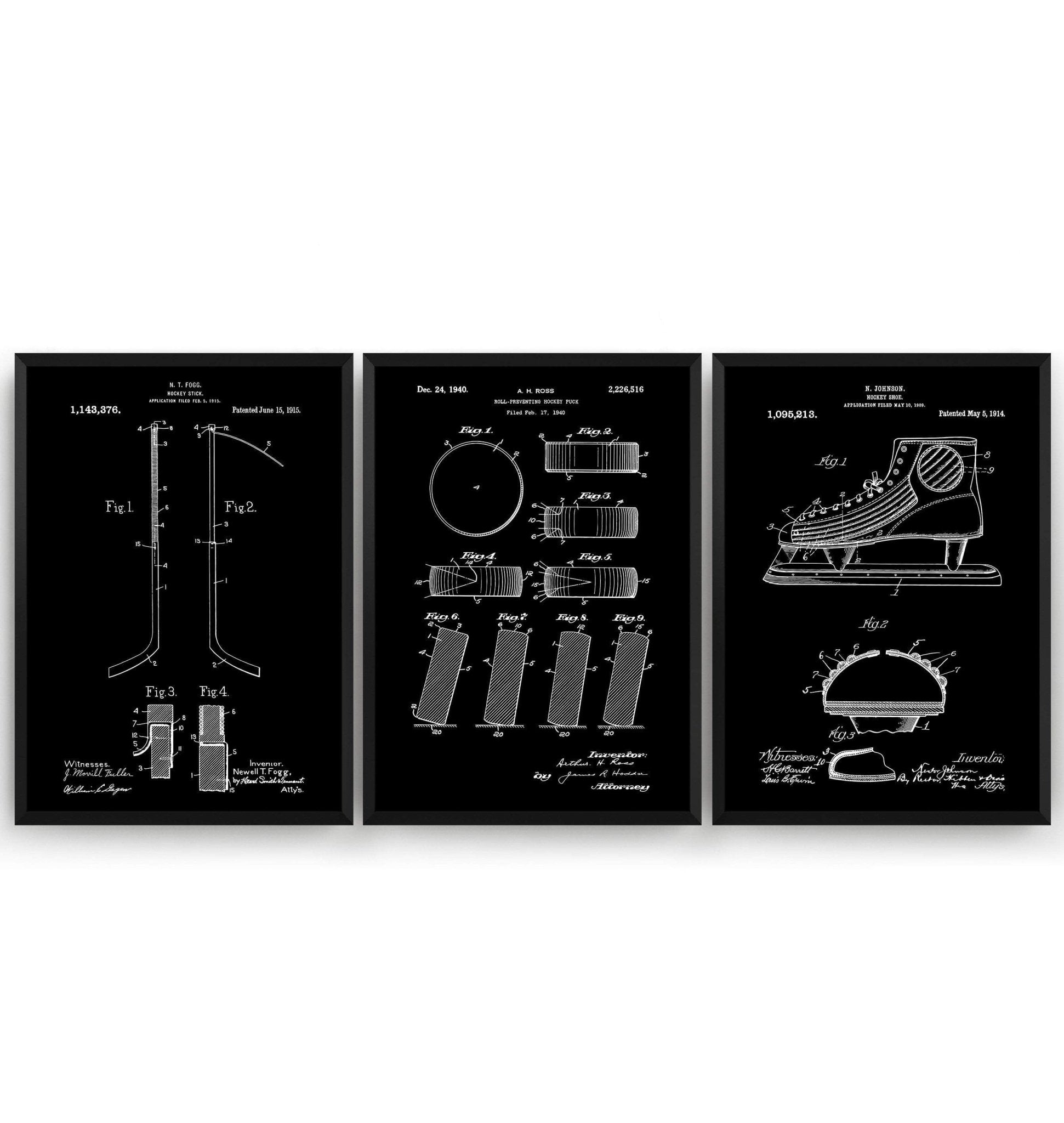 Ice Hockey Set Of 3 Patent Prints - Magic Posters