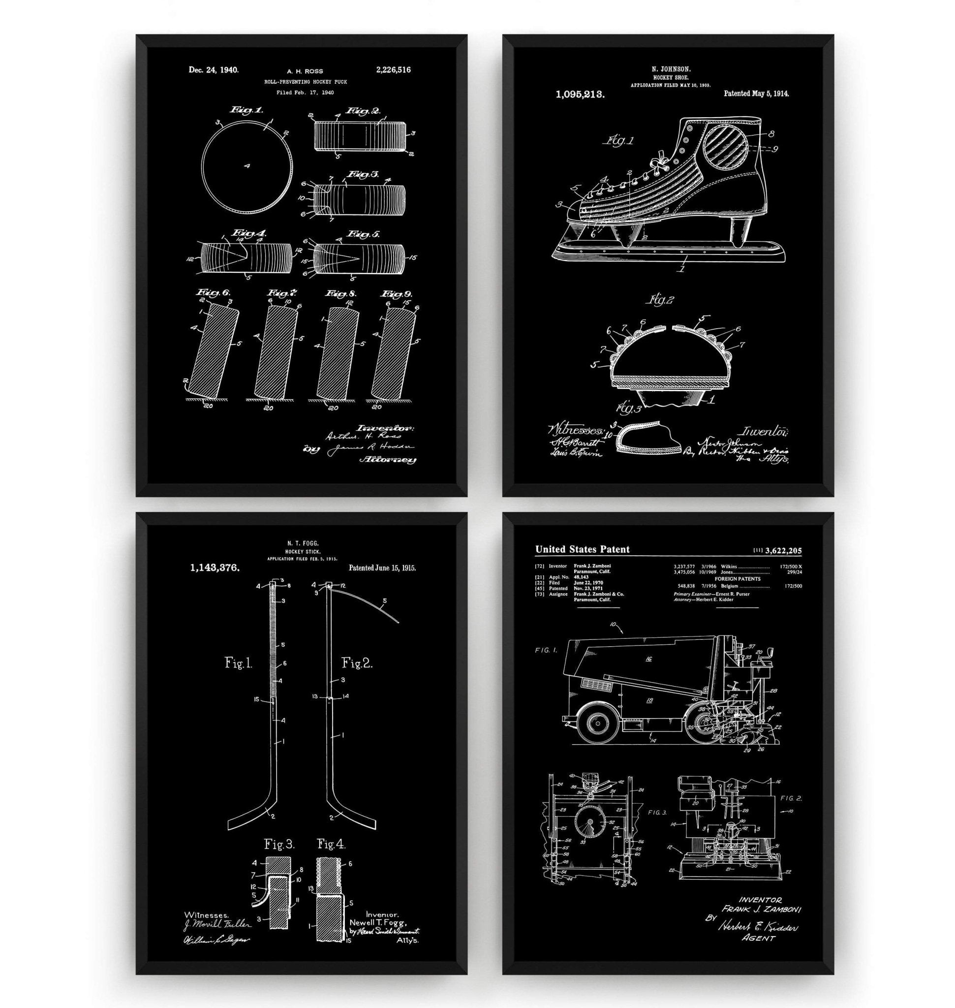 Ice Hockey Set Of 4 Patent Prints - Magic Posters