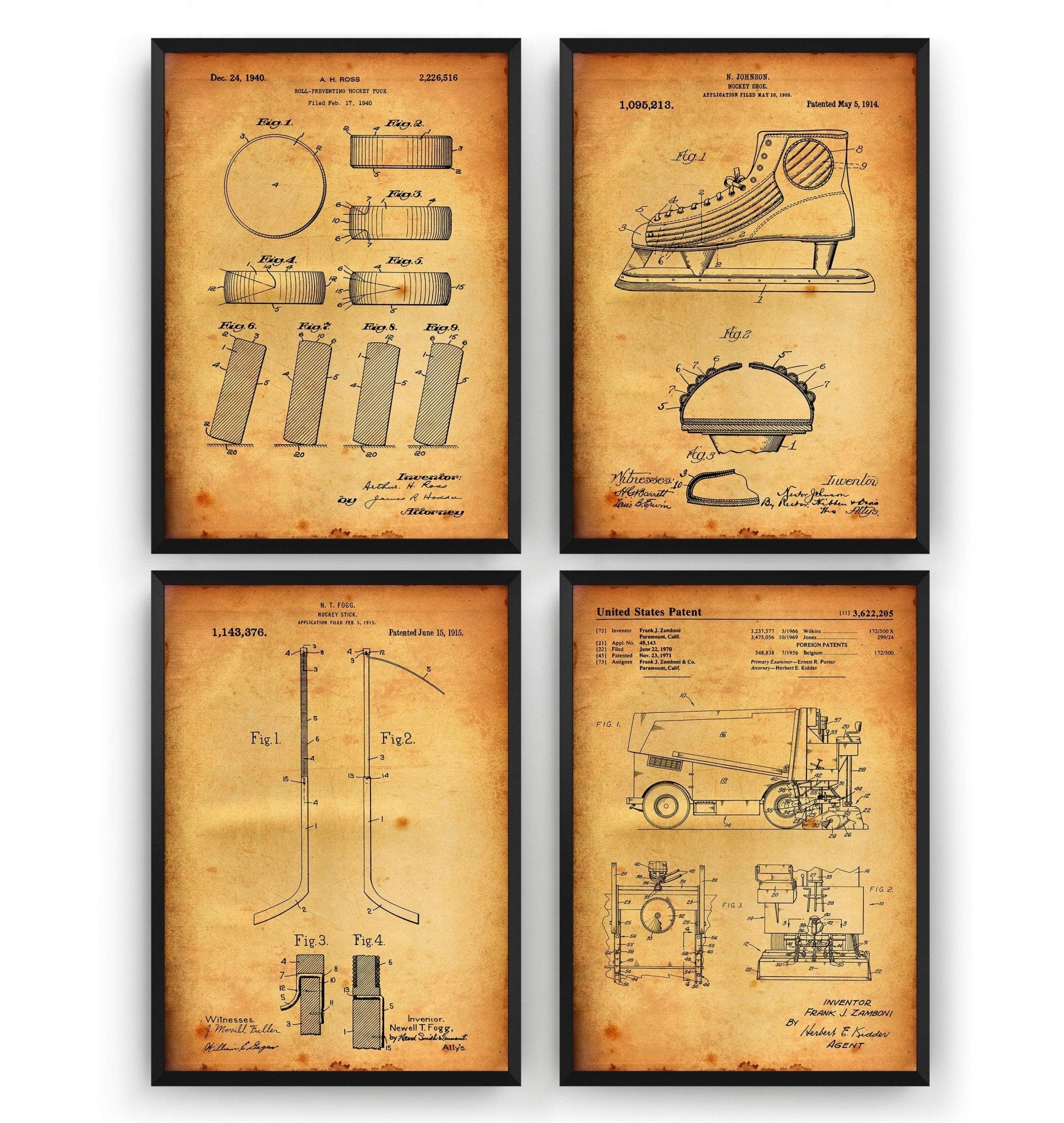 Ice Hockey Set Of 4 Patent Prints - Magic Posters
