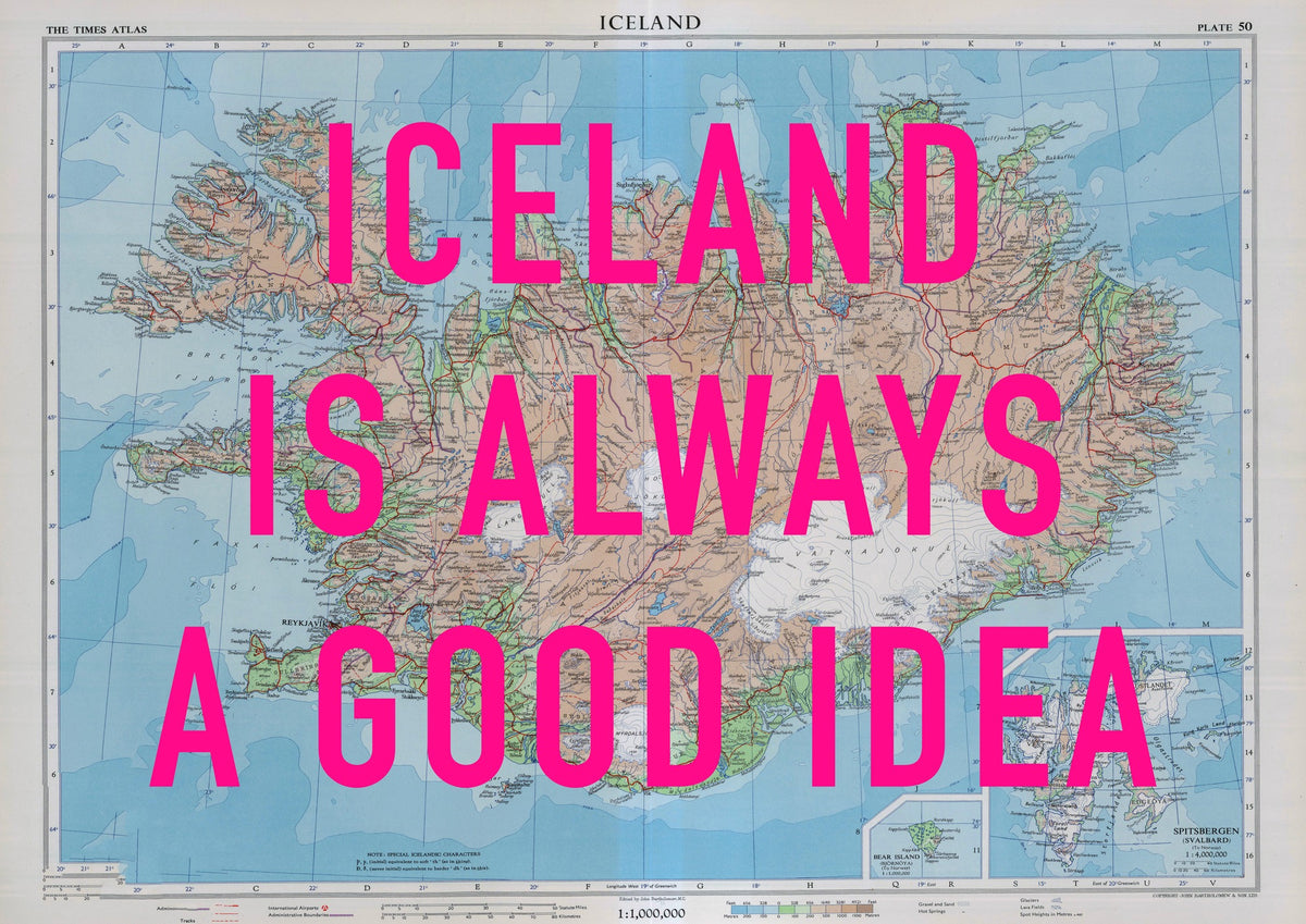 Iceland Retro Pop Art Map Print (landscape)