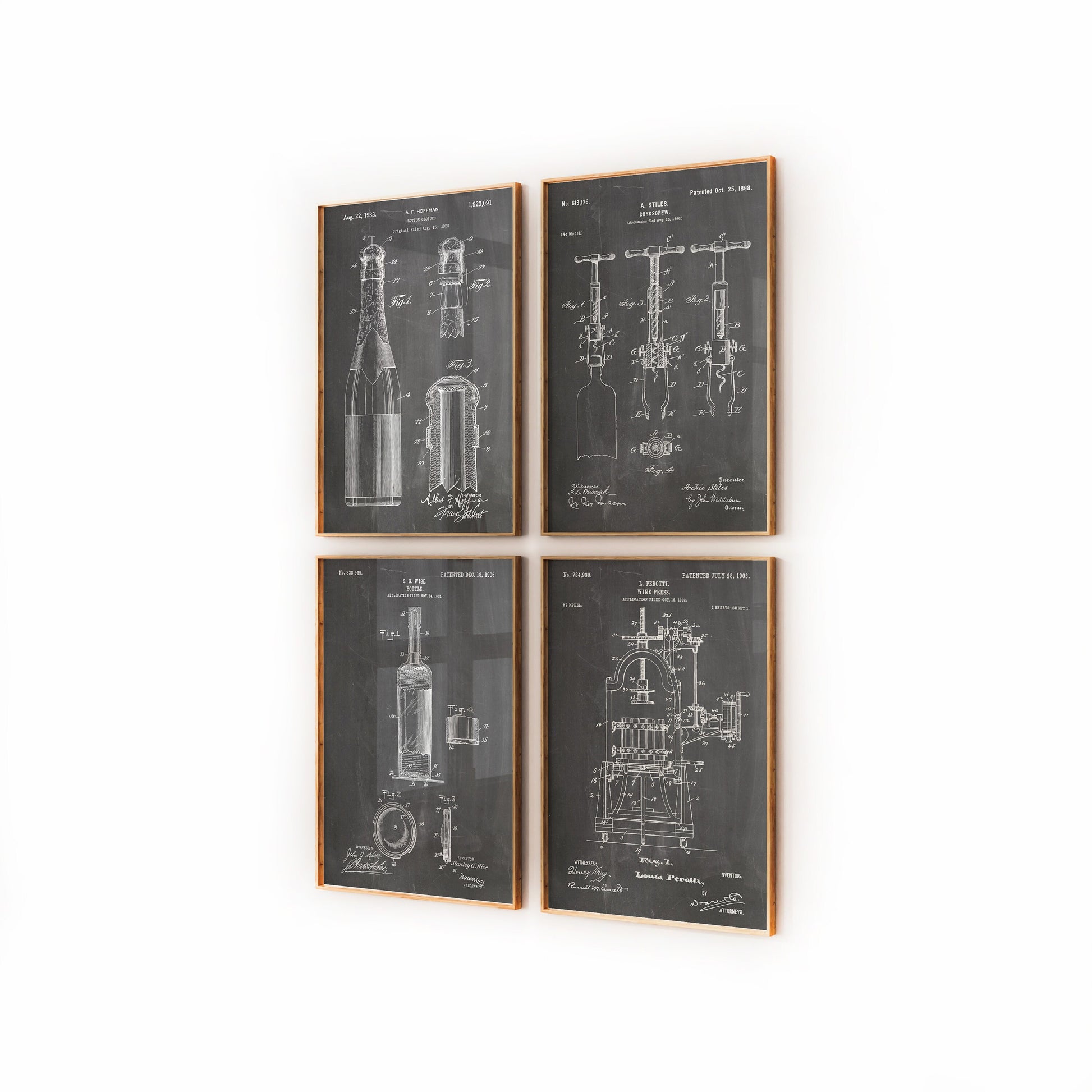 Wine And Champagne Set Of 4 Patent Prints - Magic Posters