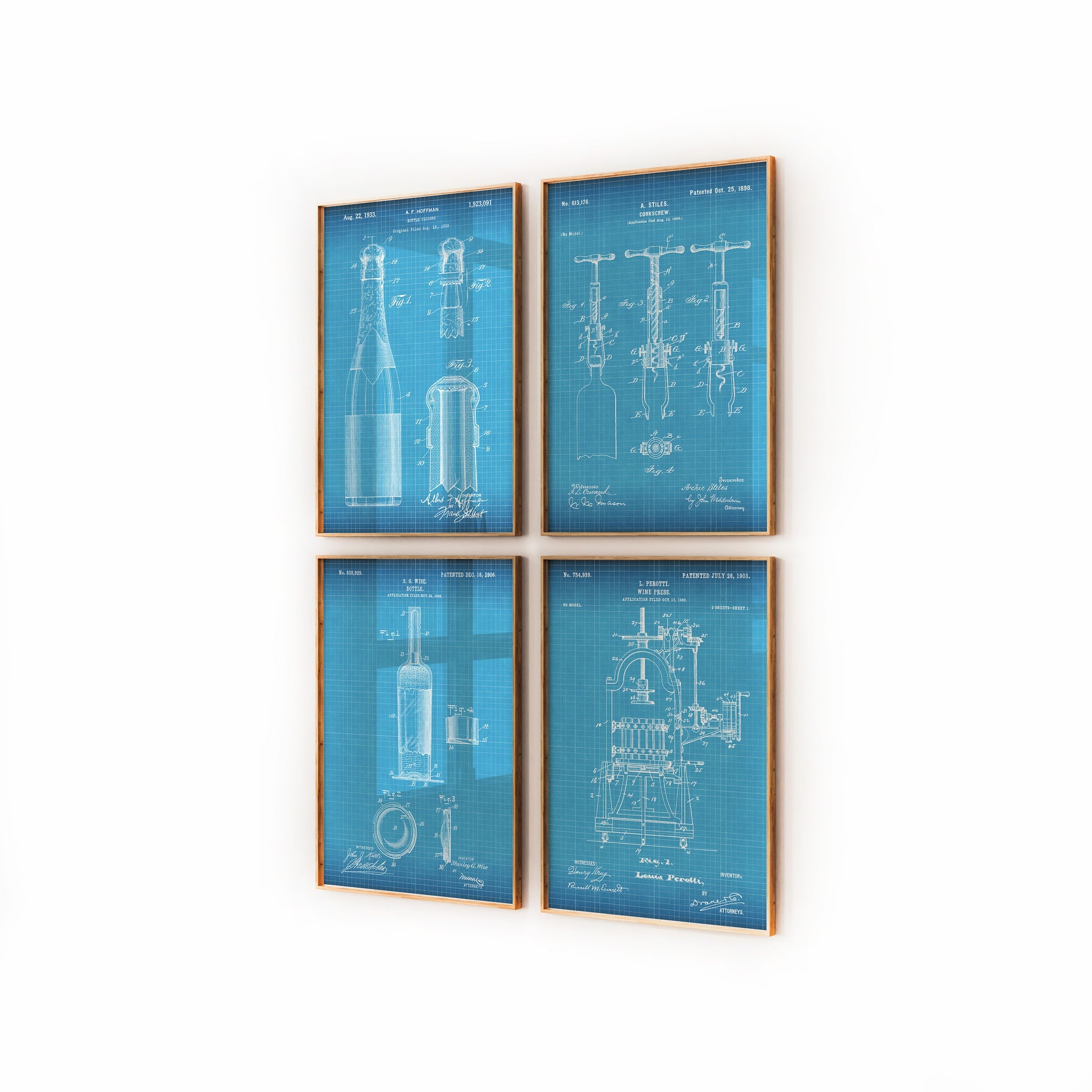Wine And Champagne Set Of 4 Patent Prints - Magic Posters