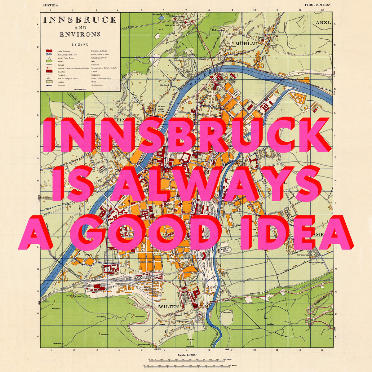 Innsbruck (Austria) Retro Pop Art Map Print