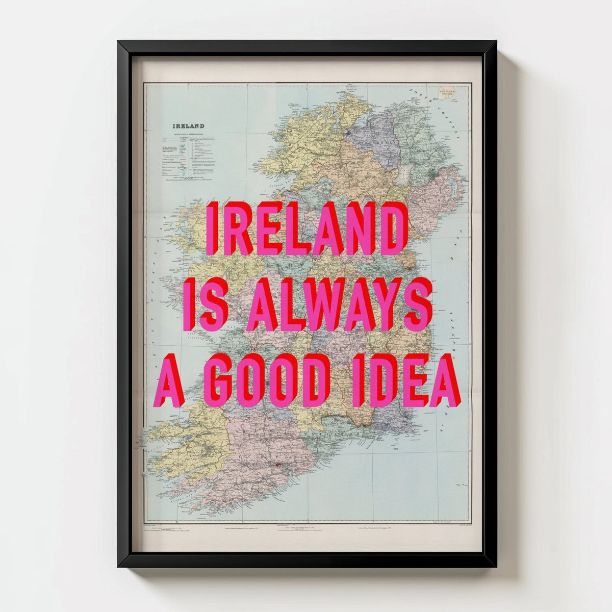 Ireland Retro Pop Art Map Print - black frame mockup - Magic Posters