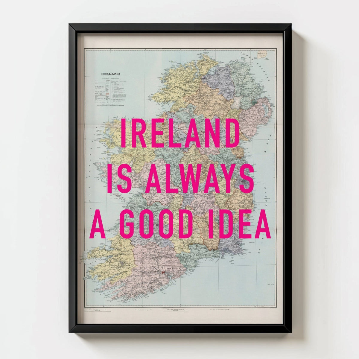 Ireland Retro Pop Art Map Print - black frame mockup - Magic Posters