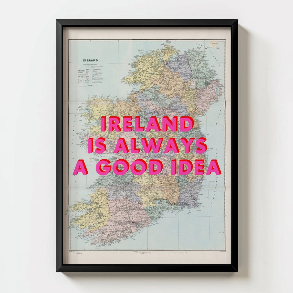 Ireland Retro Pop Art Map Print - black frame mockup - Magic Posters