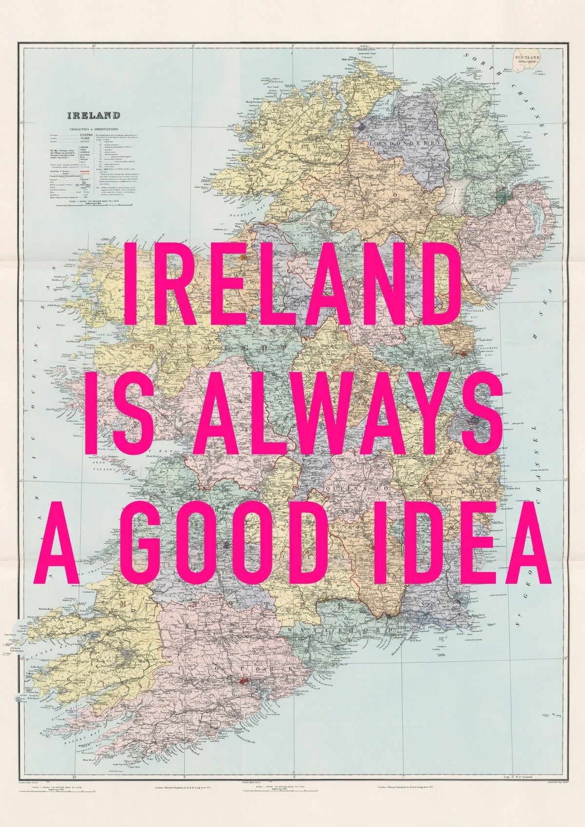 Ireland Retro Pop Art Map Print