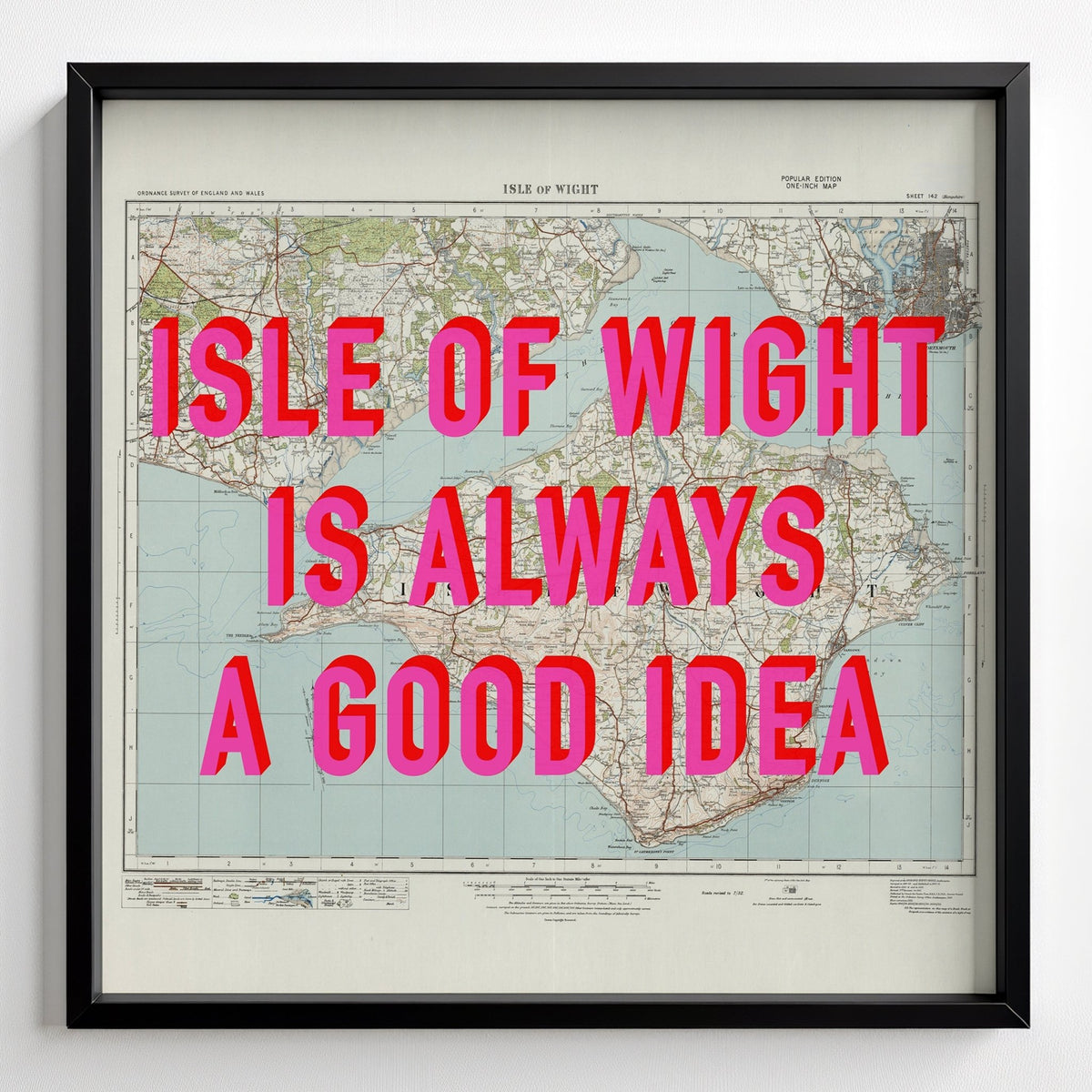 Isle Of Wight Retro Pop Art Map Print - black frame mockup - Magic Posters